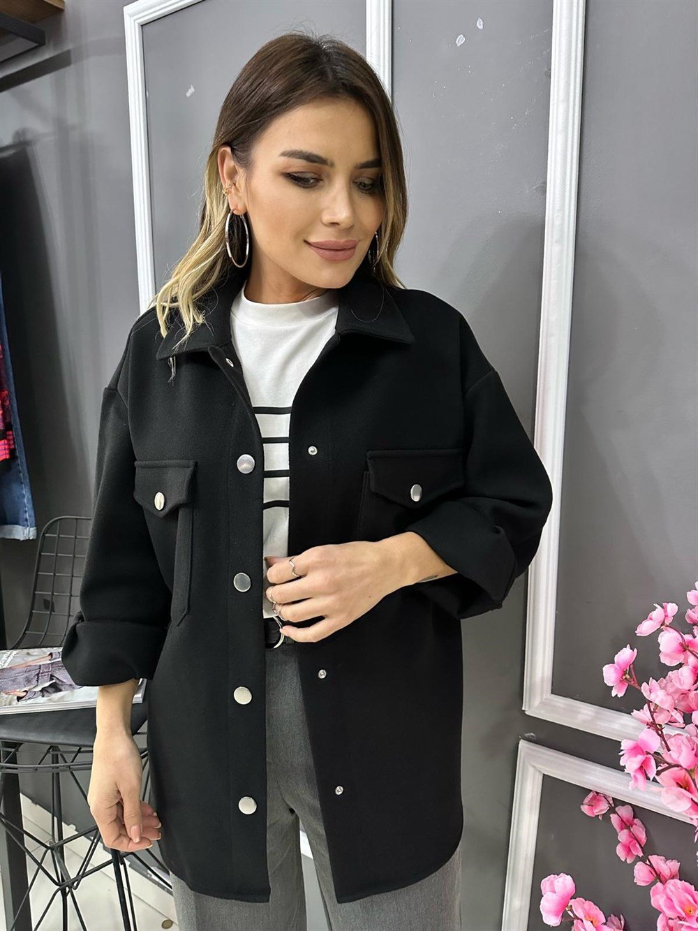 FL Siyah Kaşe Gömlek Ceket