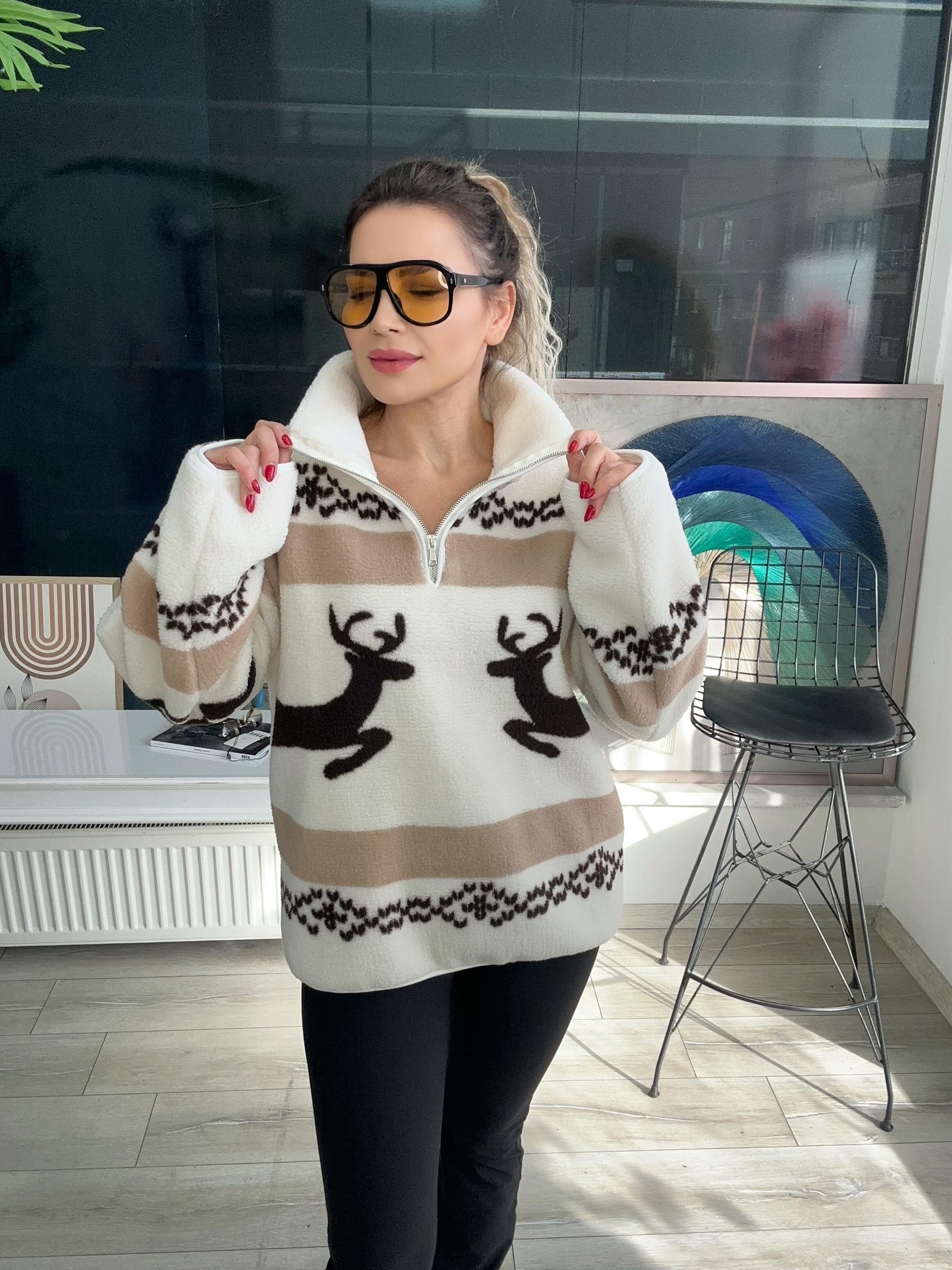 Geyik Desenli Polar Sweat