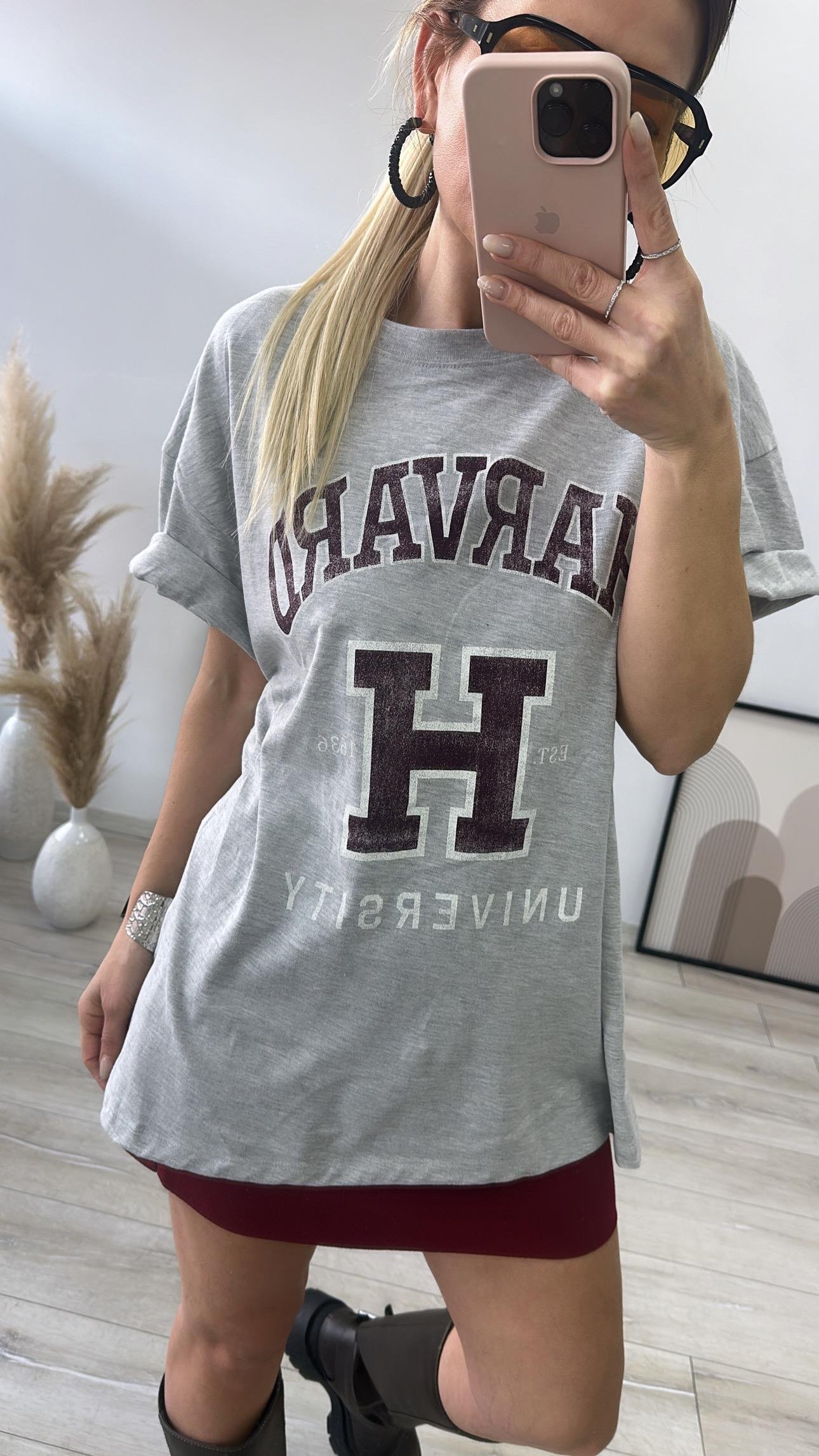 Gri Baskılı Oversize Tşhirt