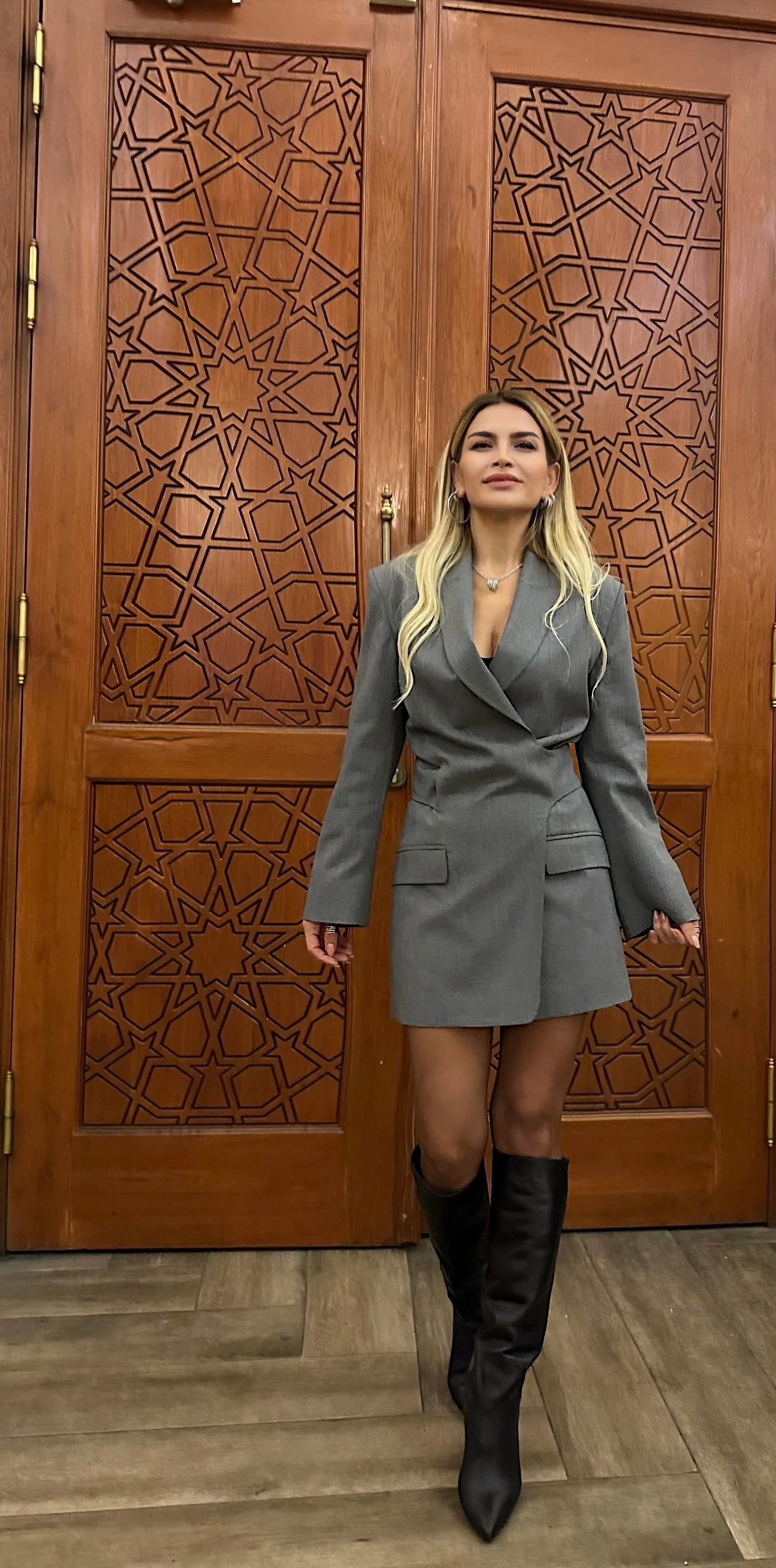 Gri Blazer Elbise 