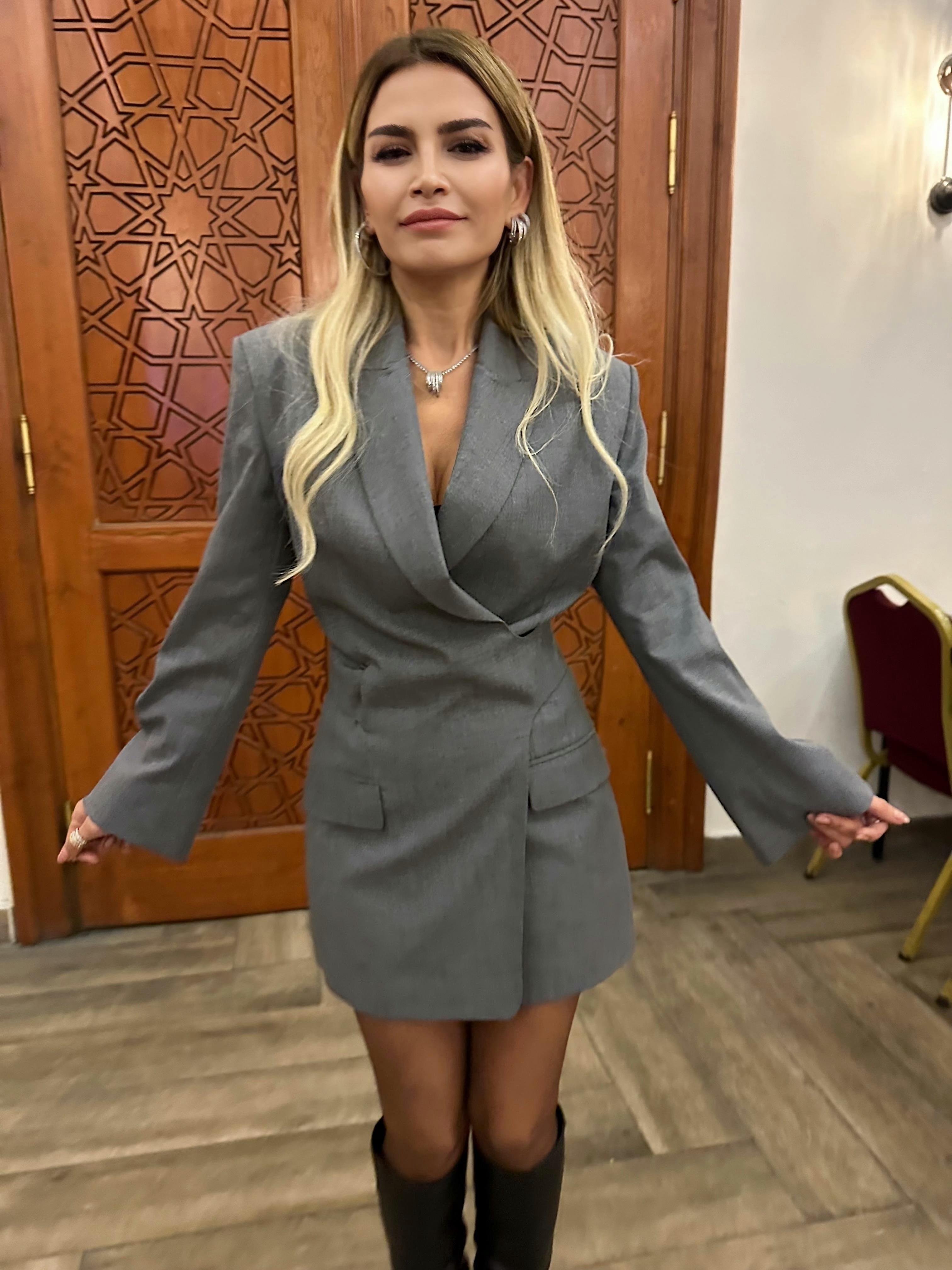 Gri Blazer Elbise 