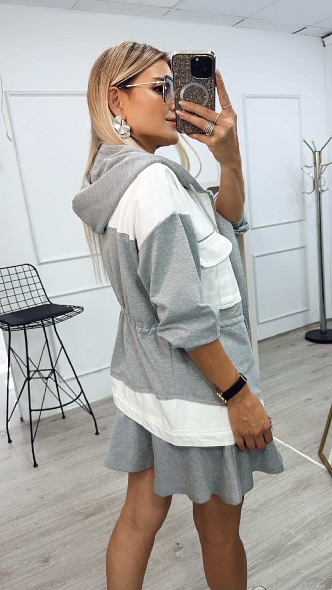 Gri Garnili Sweat Ceket