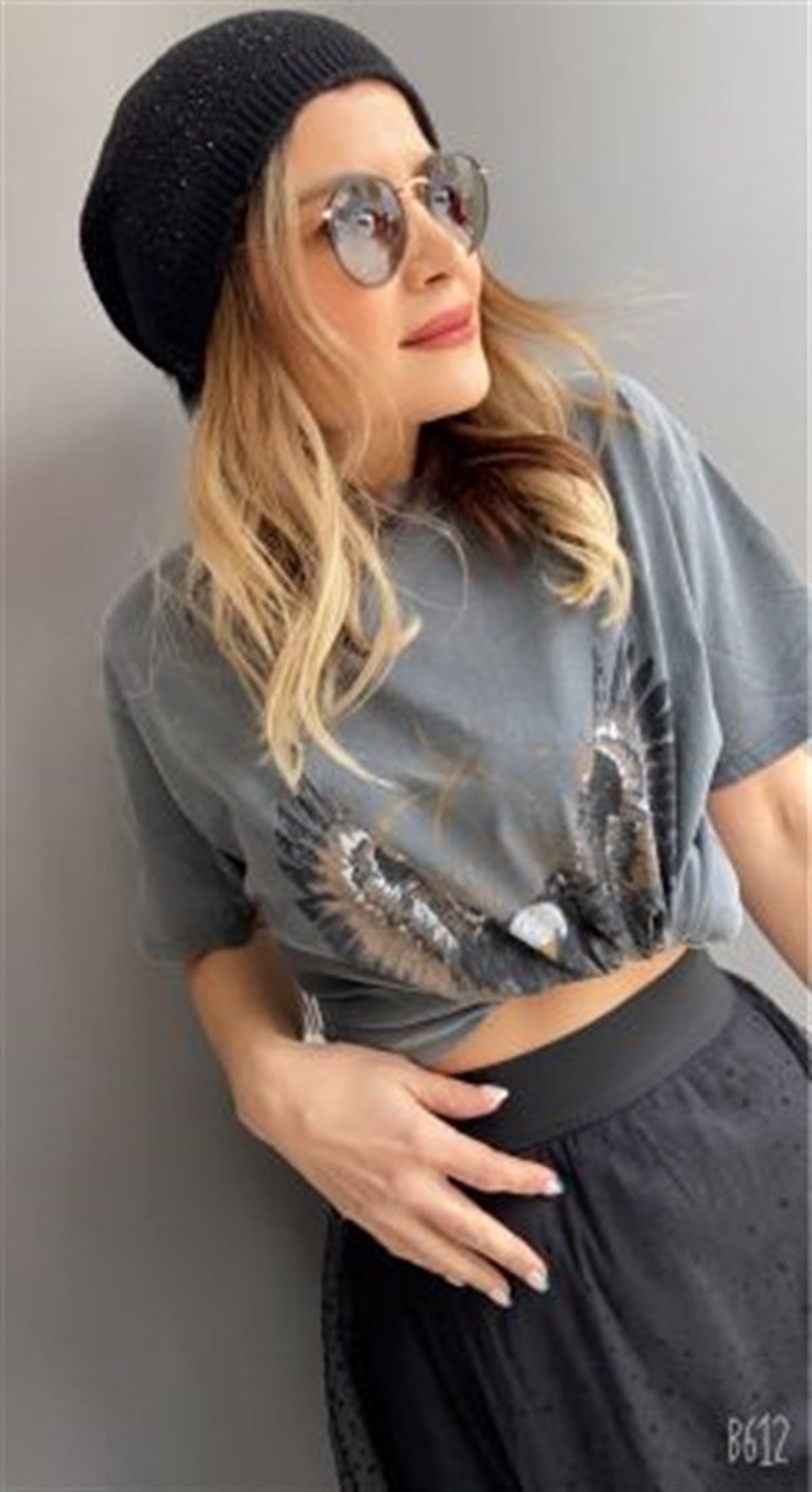 GRİ KARTAL DESEN T-SHIRT