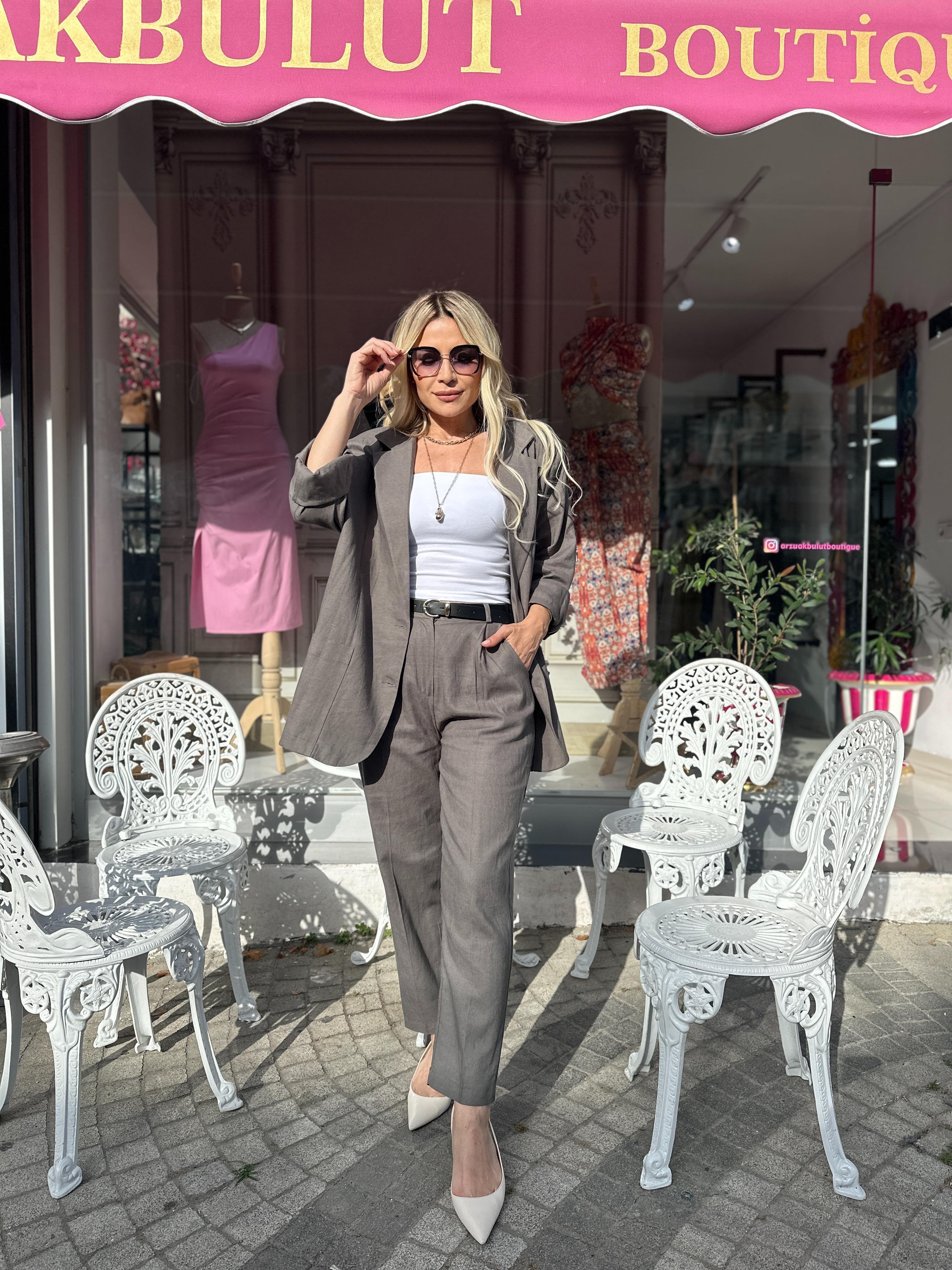 Haki Ham Keten Blazer Ceket 