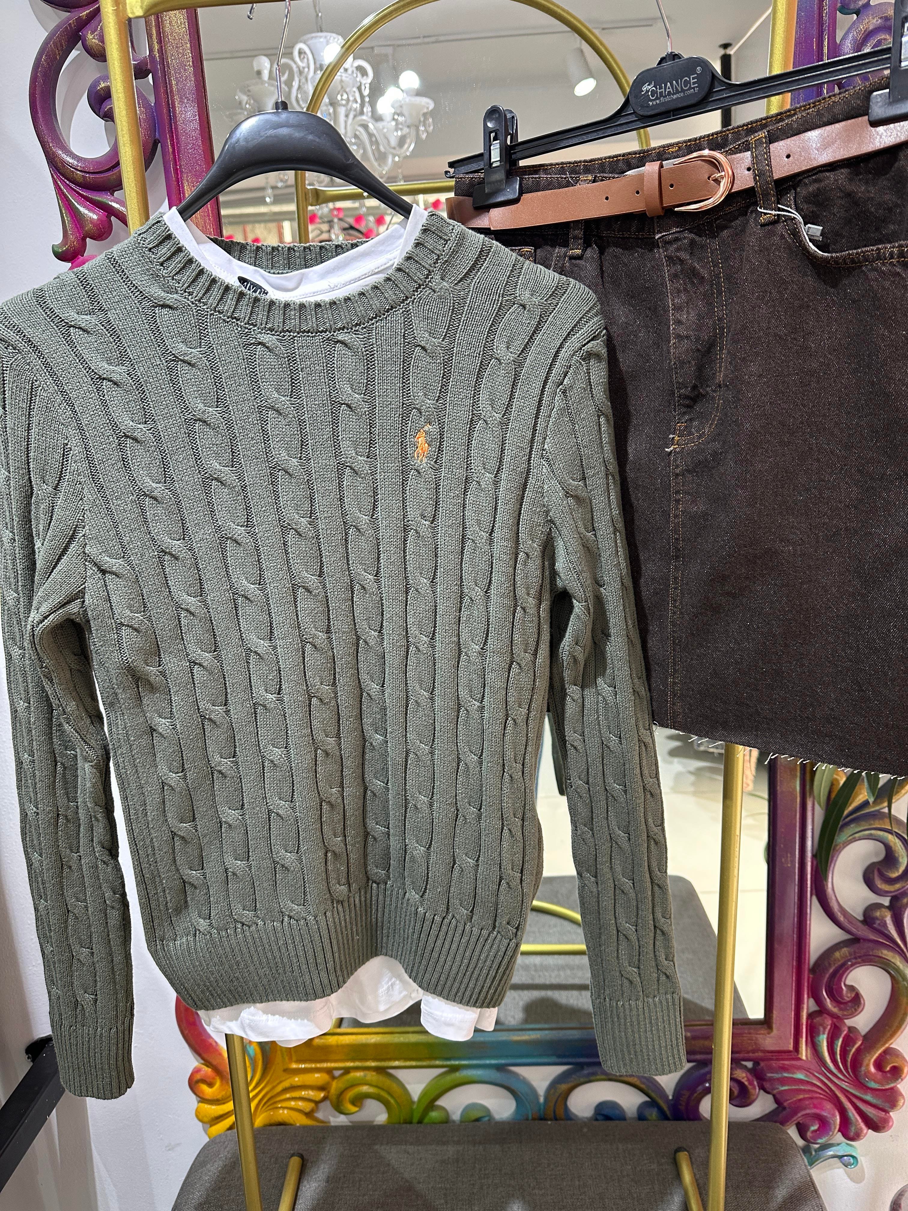 Haki Örme Triko Kazak