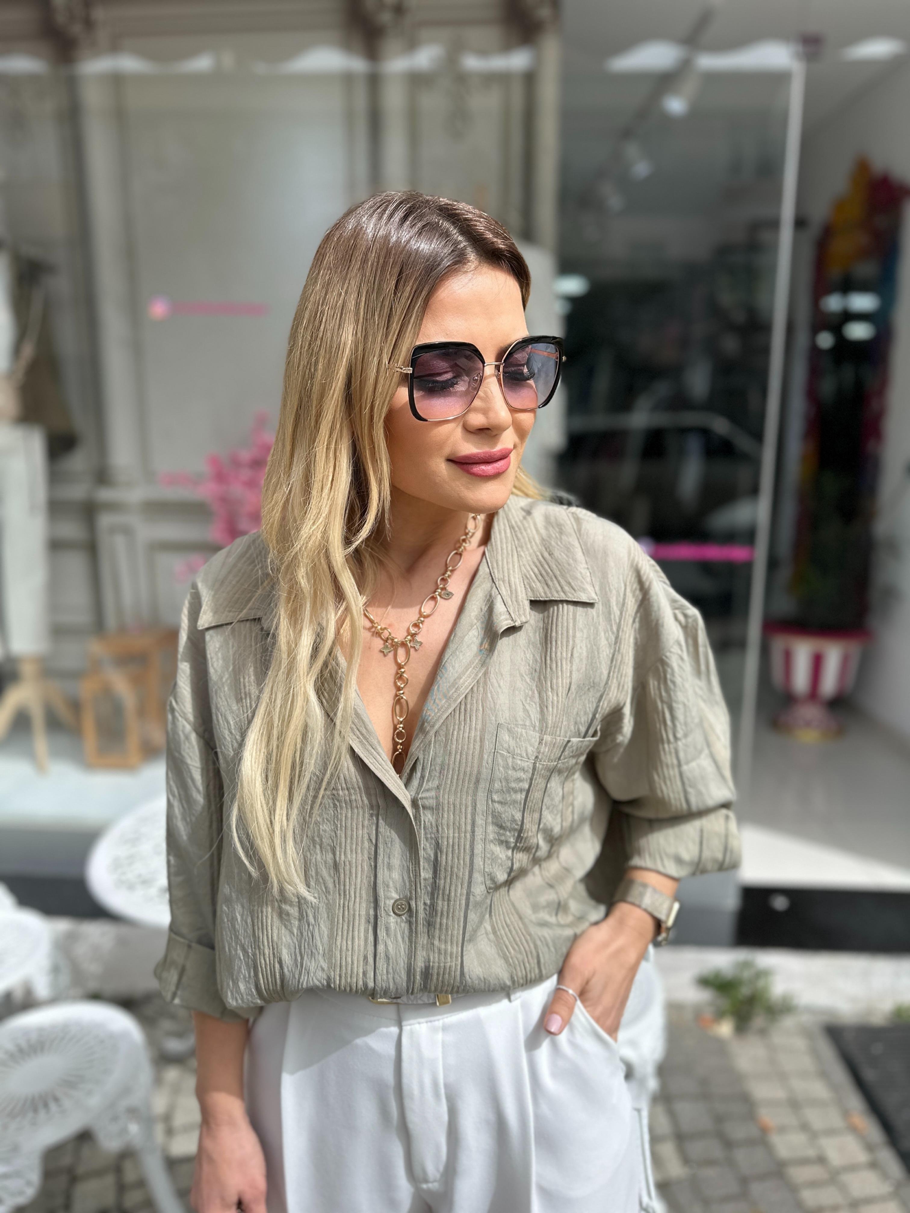 Haki Tensel Oversize Gömlek 
