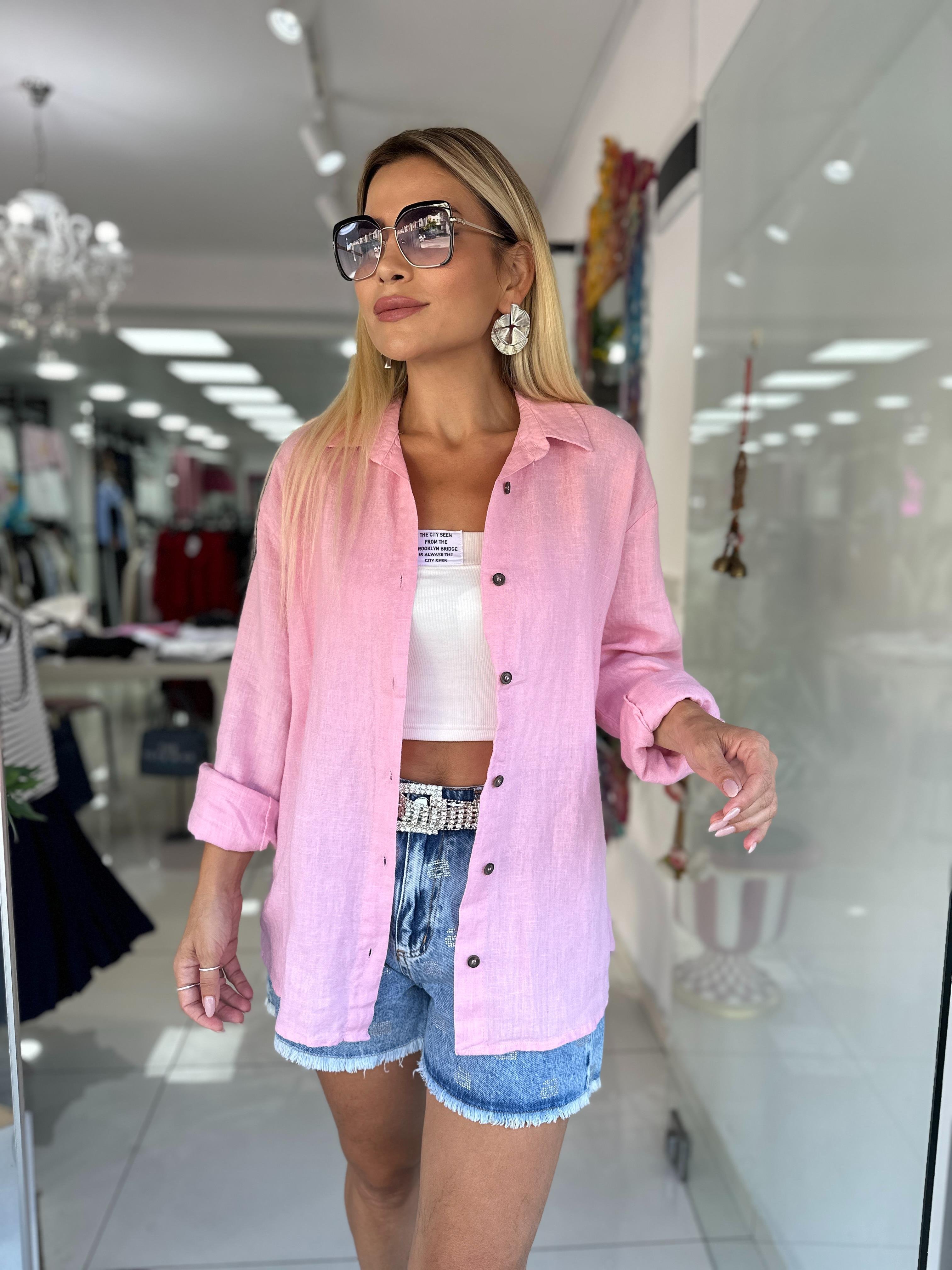 Ham Keten Pembe Gömlek 