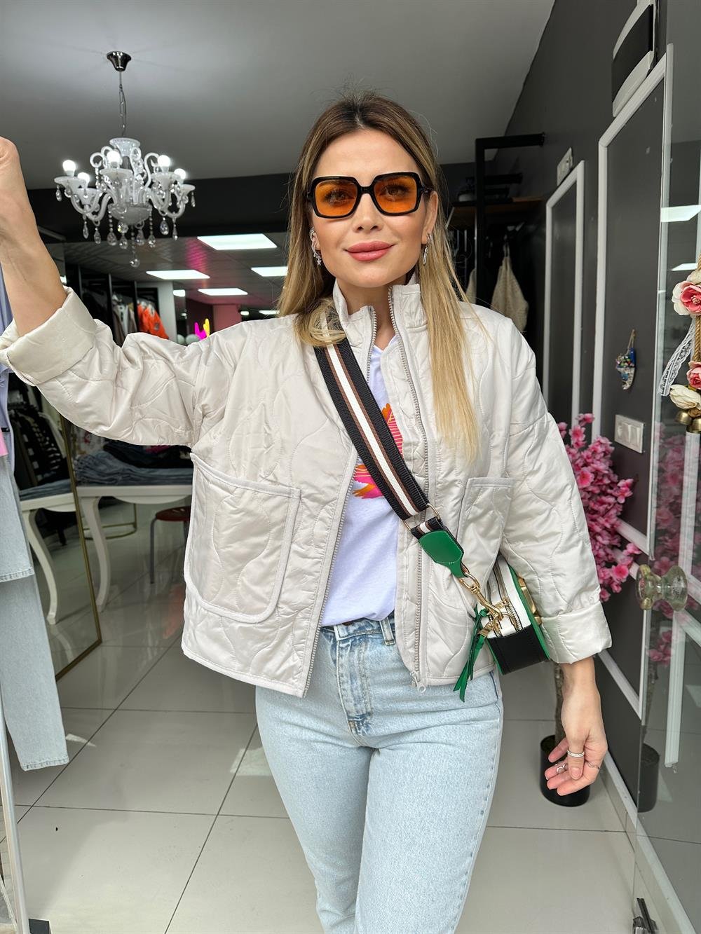 HF Bej Kapitone Ceket