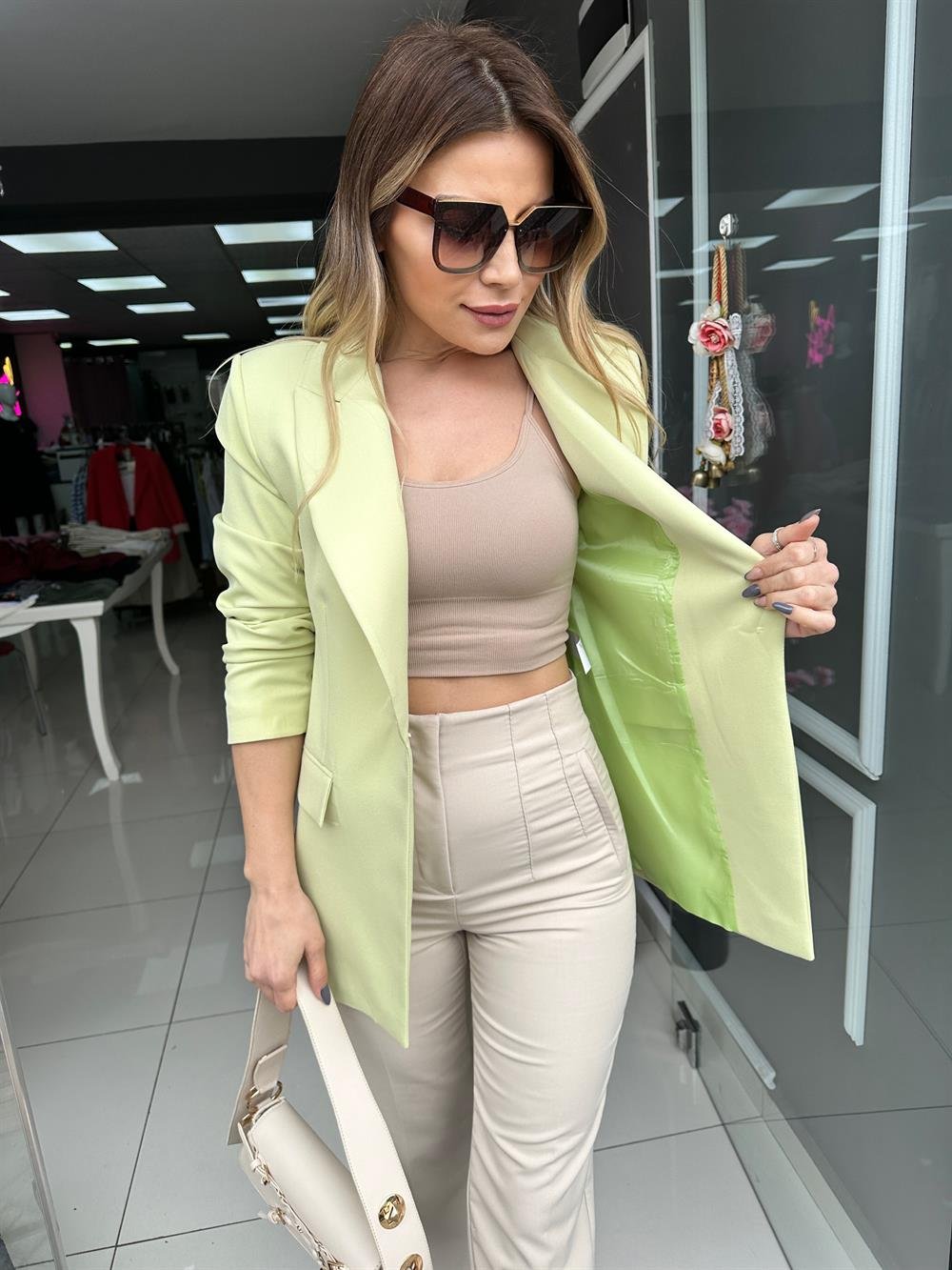 HF Fıstık Yeşil Oversize Blazer Ceket