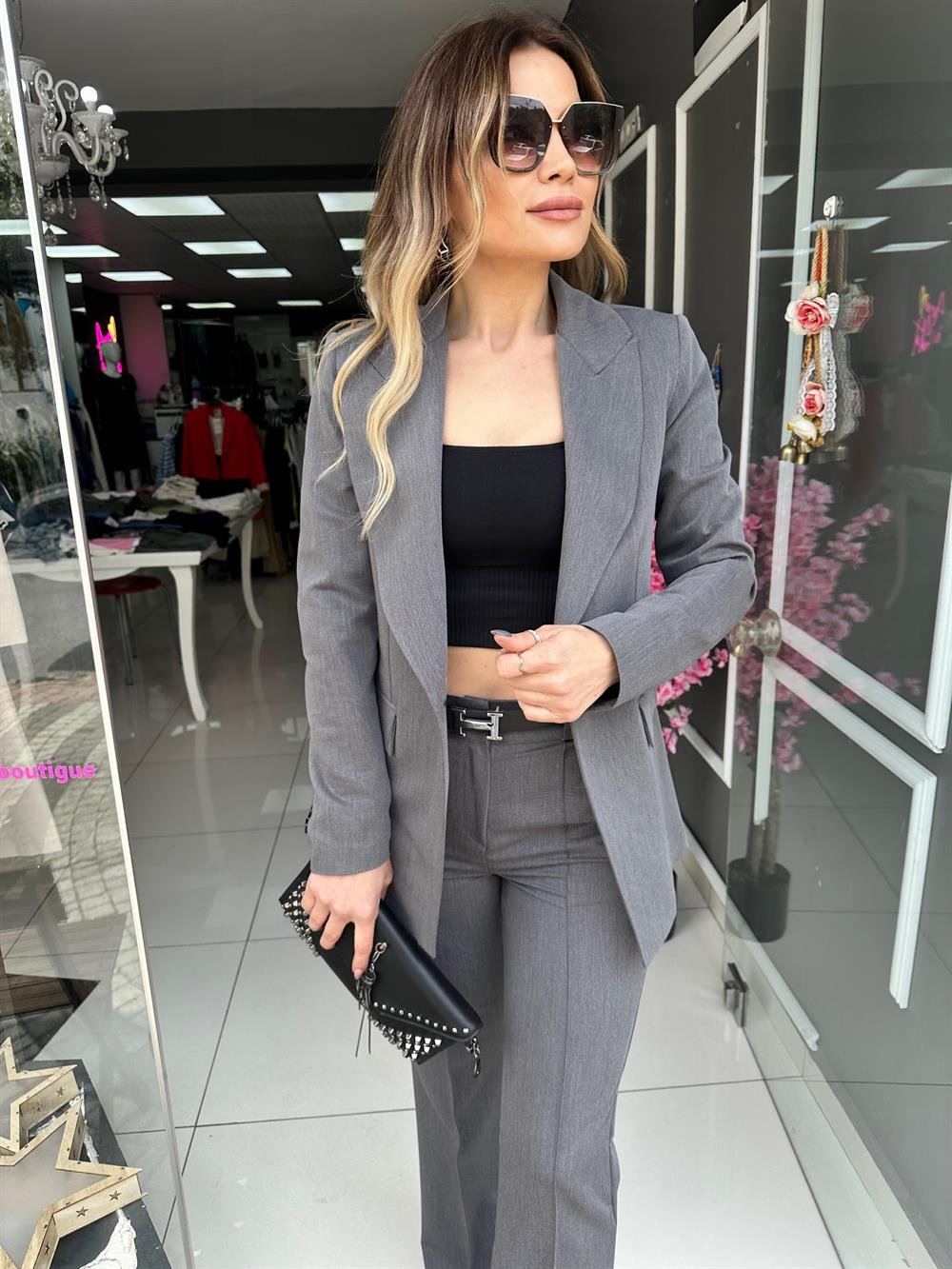 HF Gri Slim Blazer Ceket