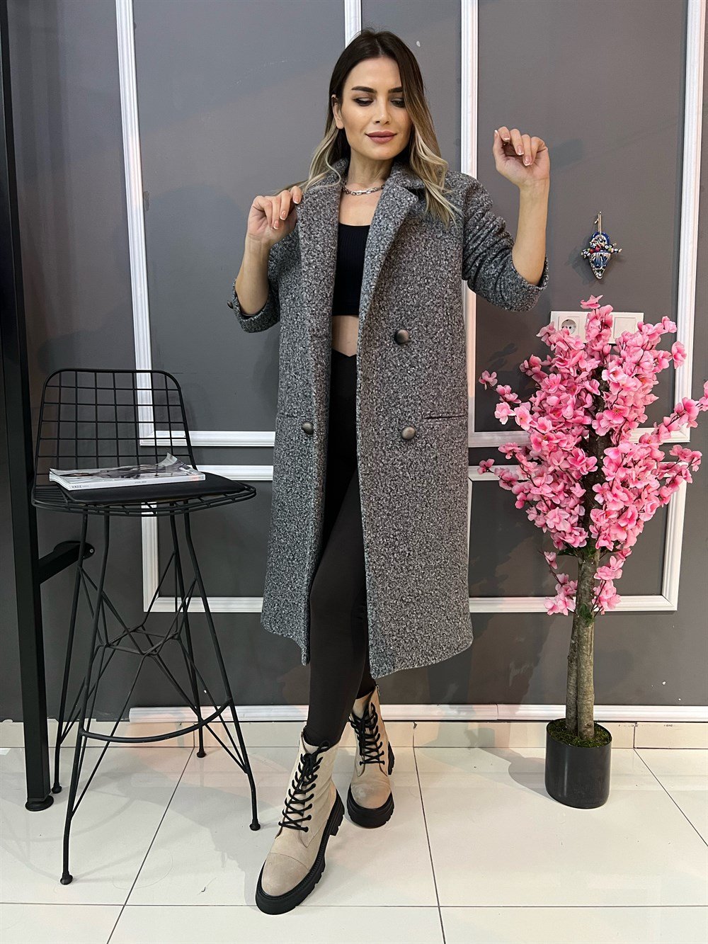 HYL Gri Buklet Kaban