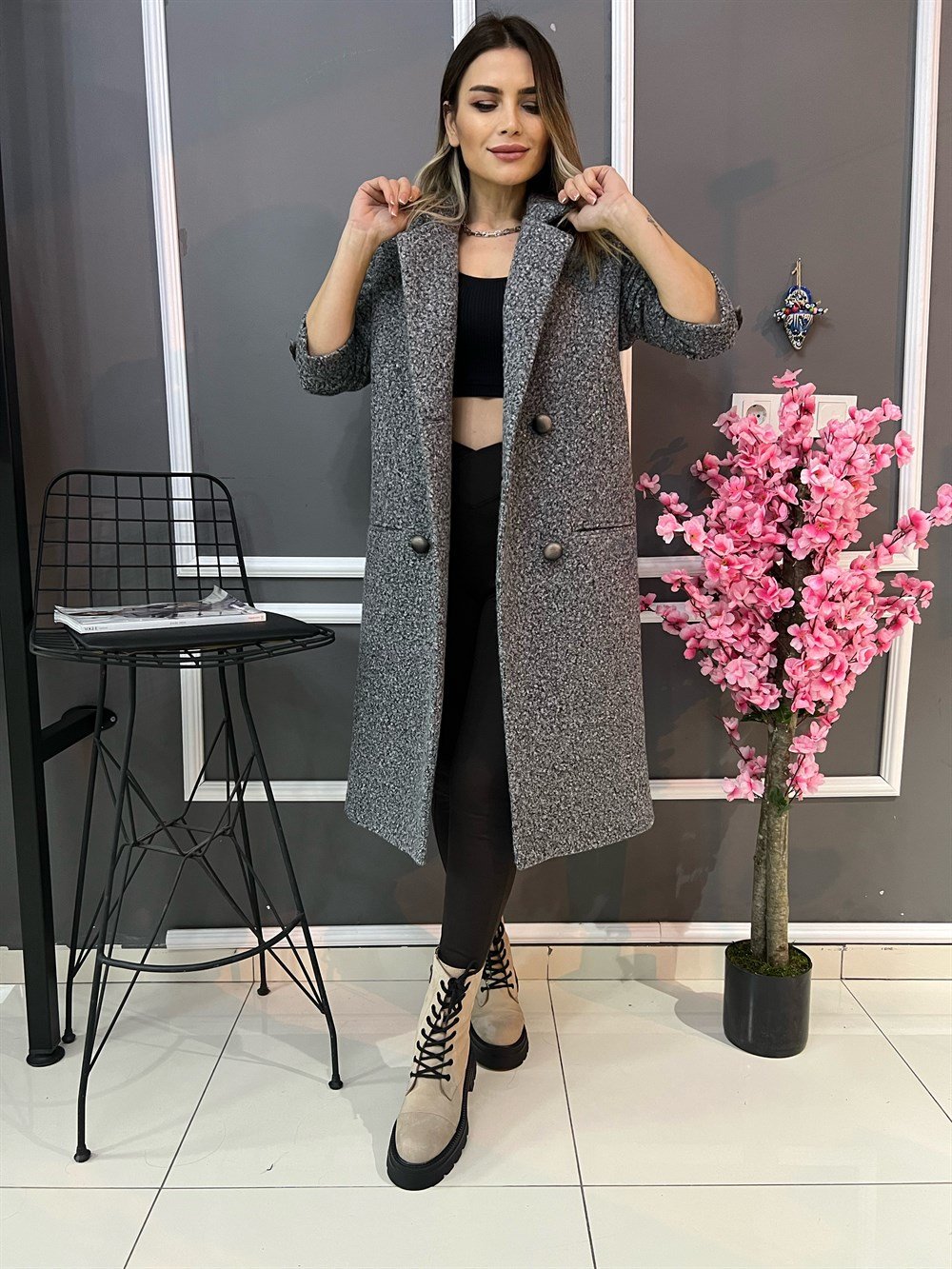 HYL Gri Buklet Kaban