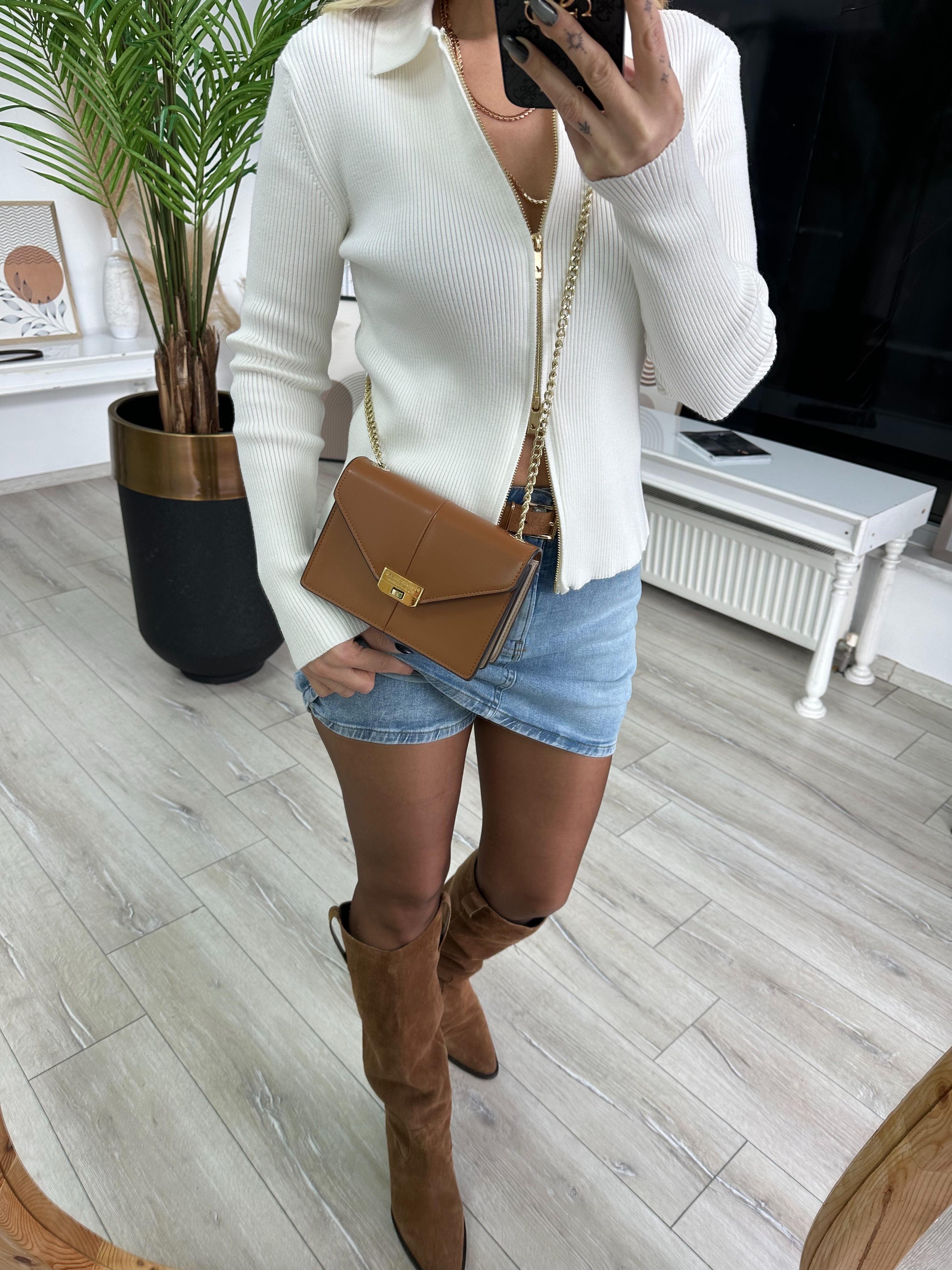 İçi Şortlu Kemerli Denim Etek 