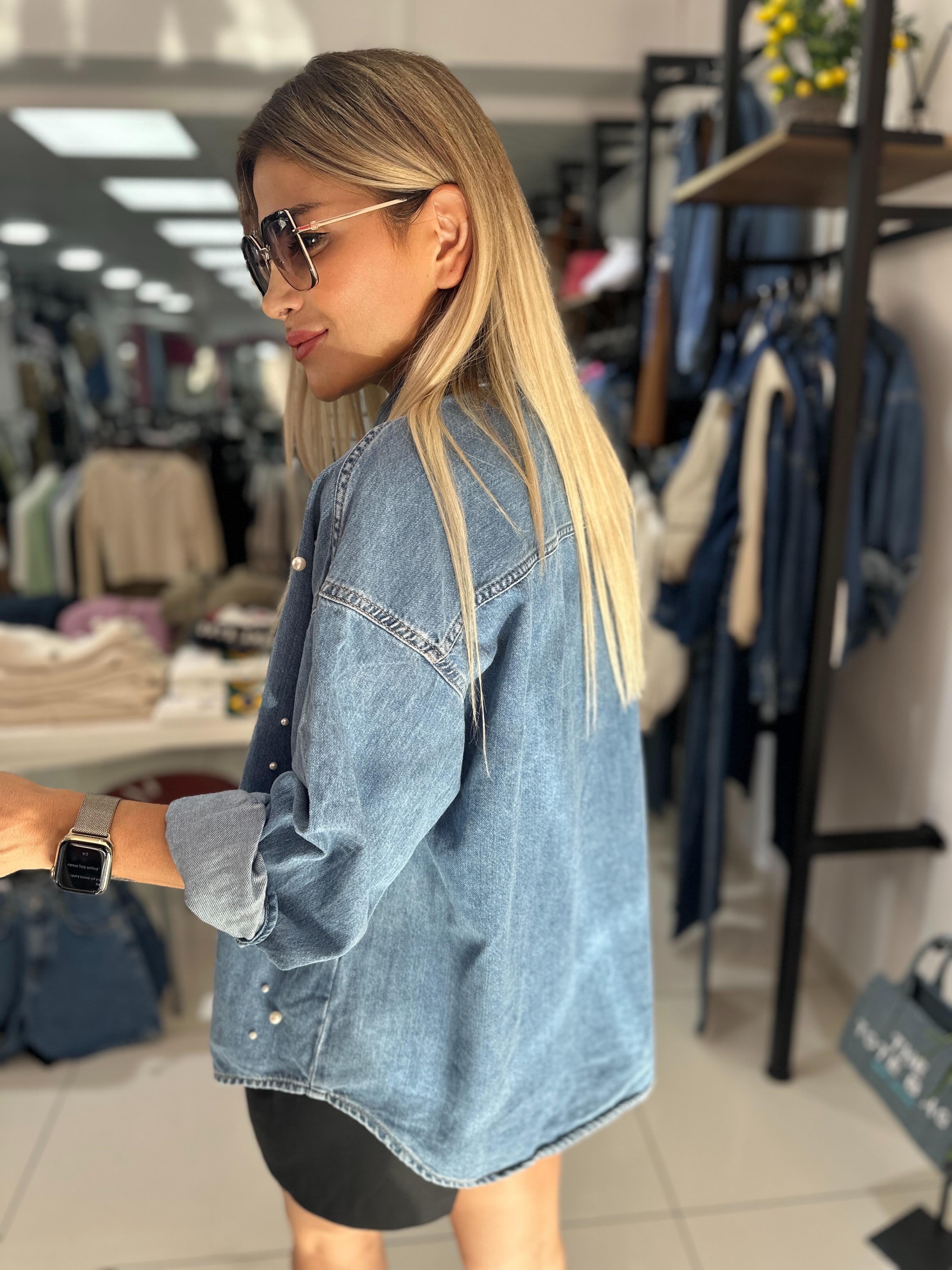 İnci Detaylı Denim Gömlek 