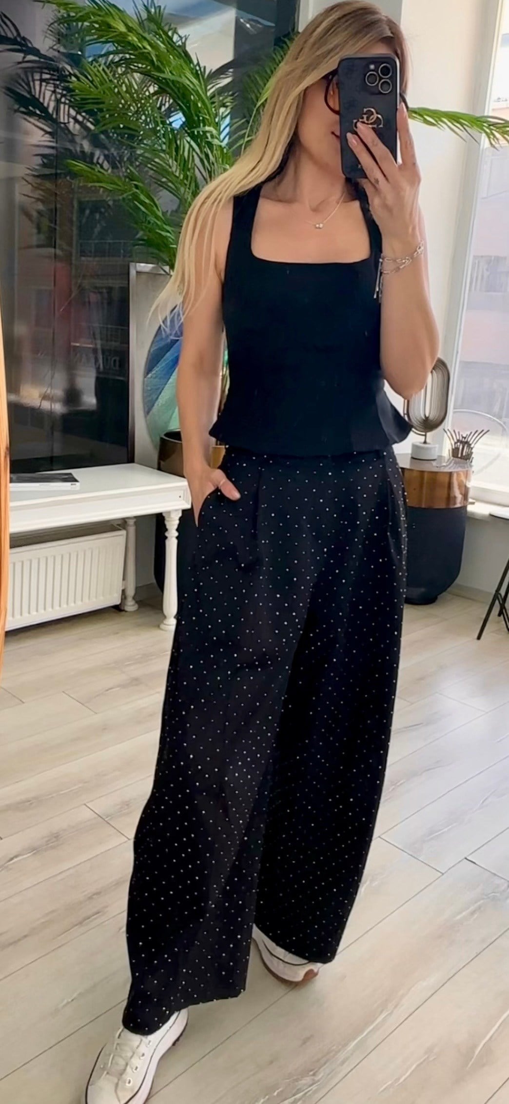 İthal Taşlı Siyah Balon Pantolon