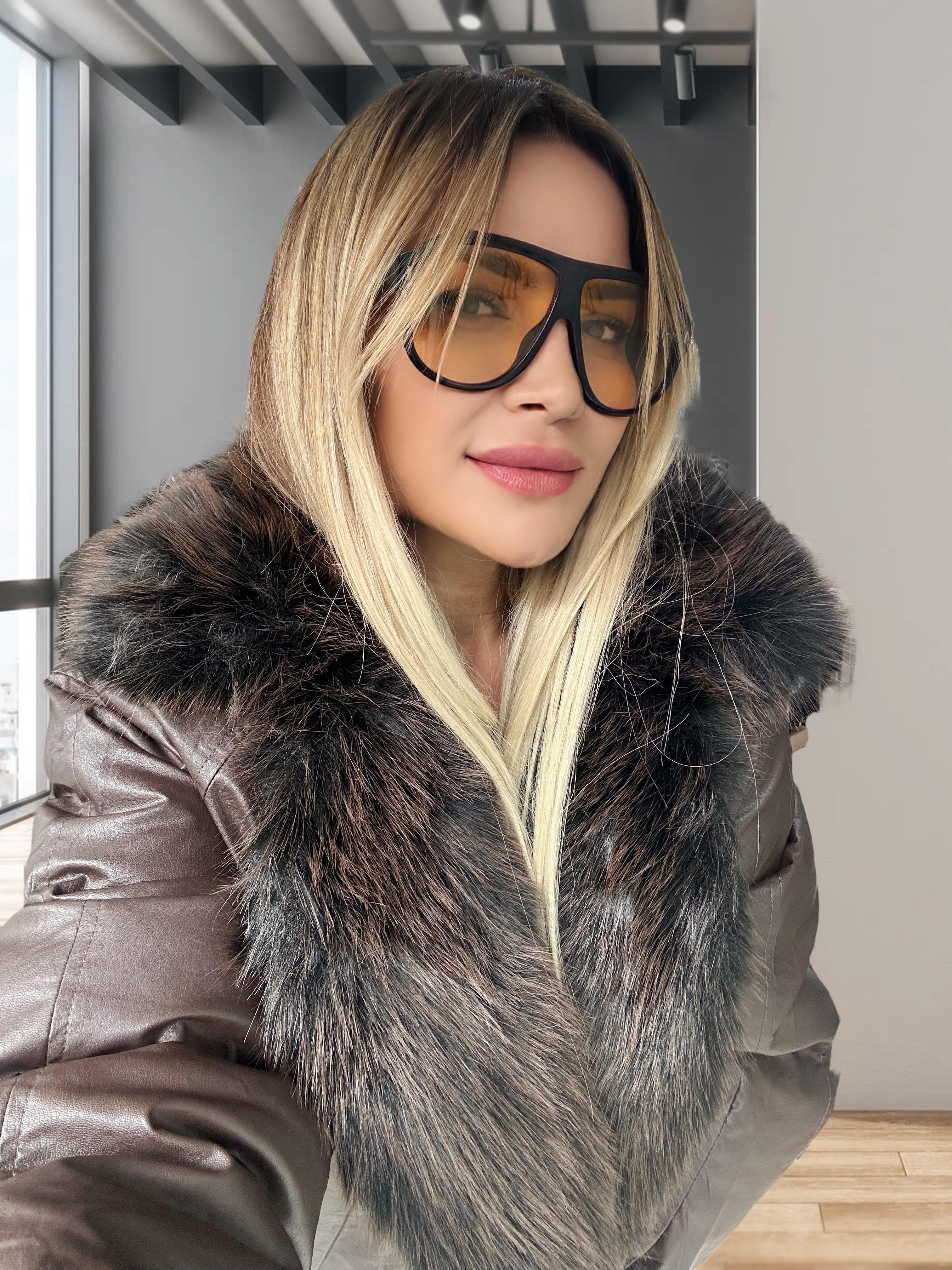 Kahve Çift Taraflı Kürk Yaka İthal Mont