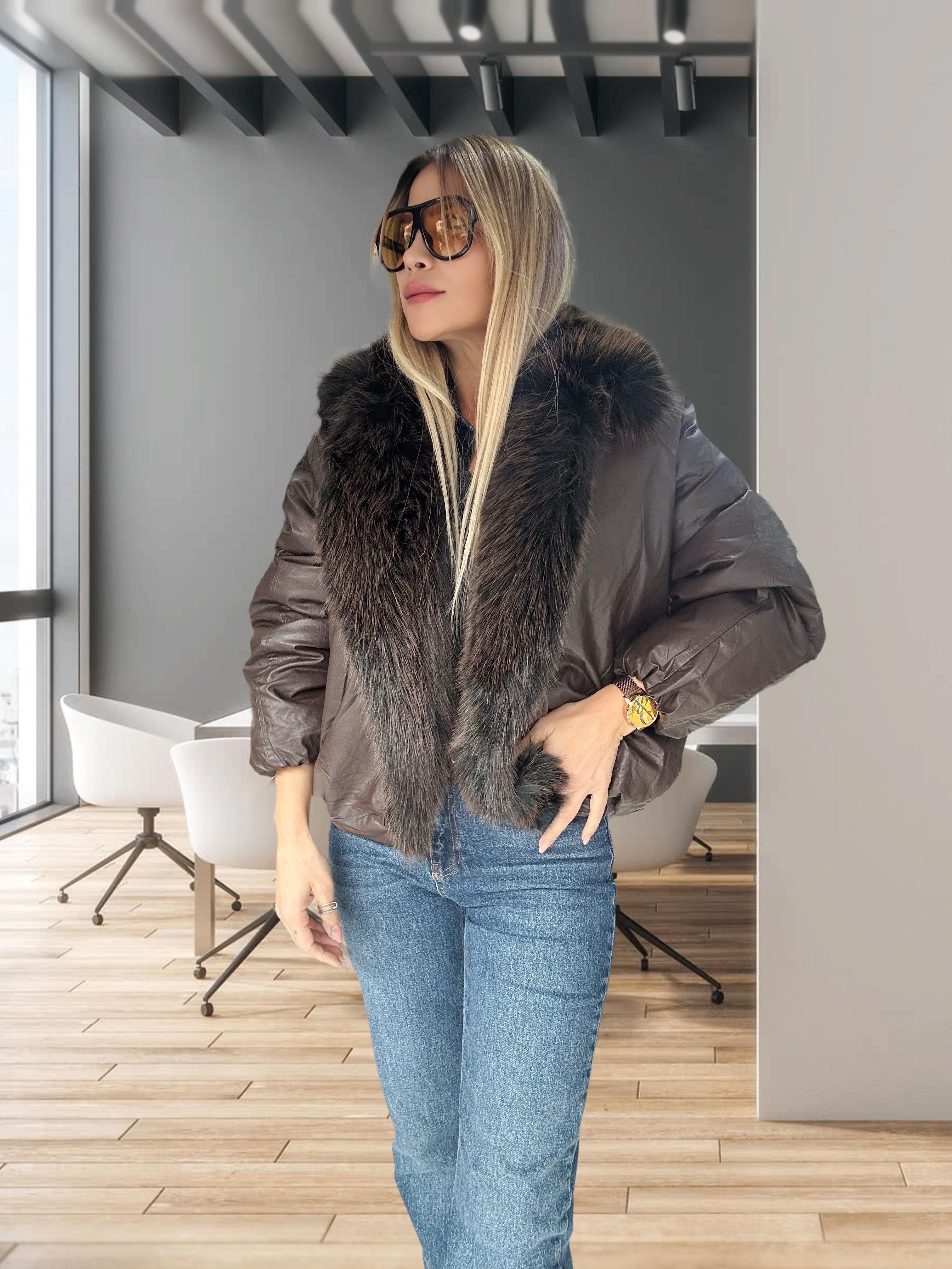 Kahve Çift Taraflı Kürk Yaka İthal Mont