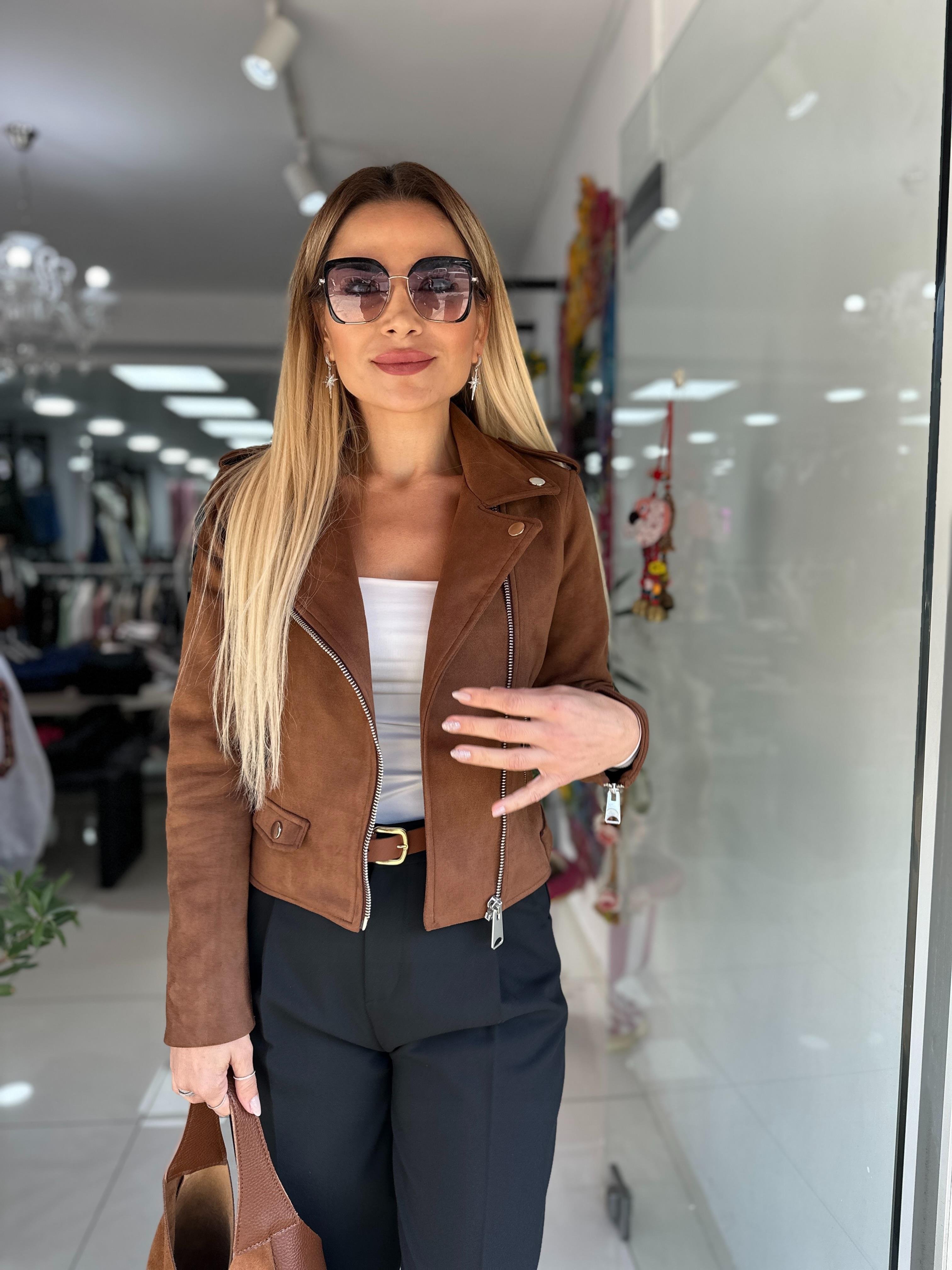 Kahve Fermuarlı Nubuk Ceket 