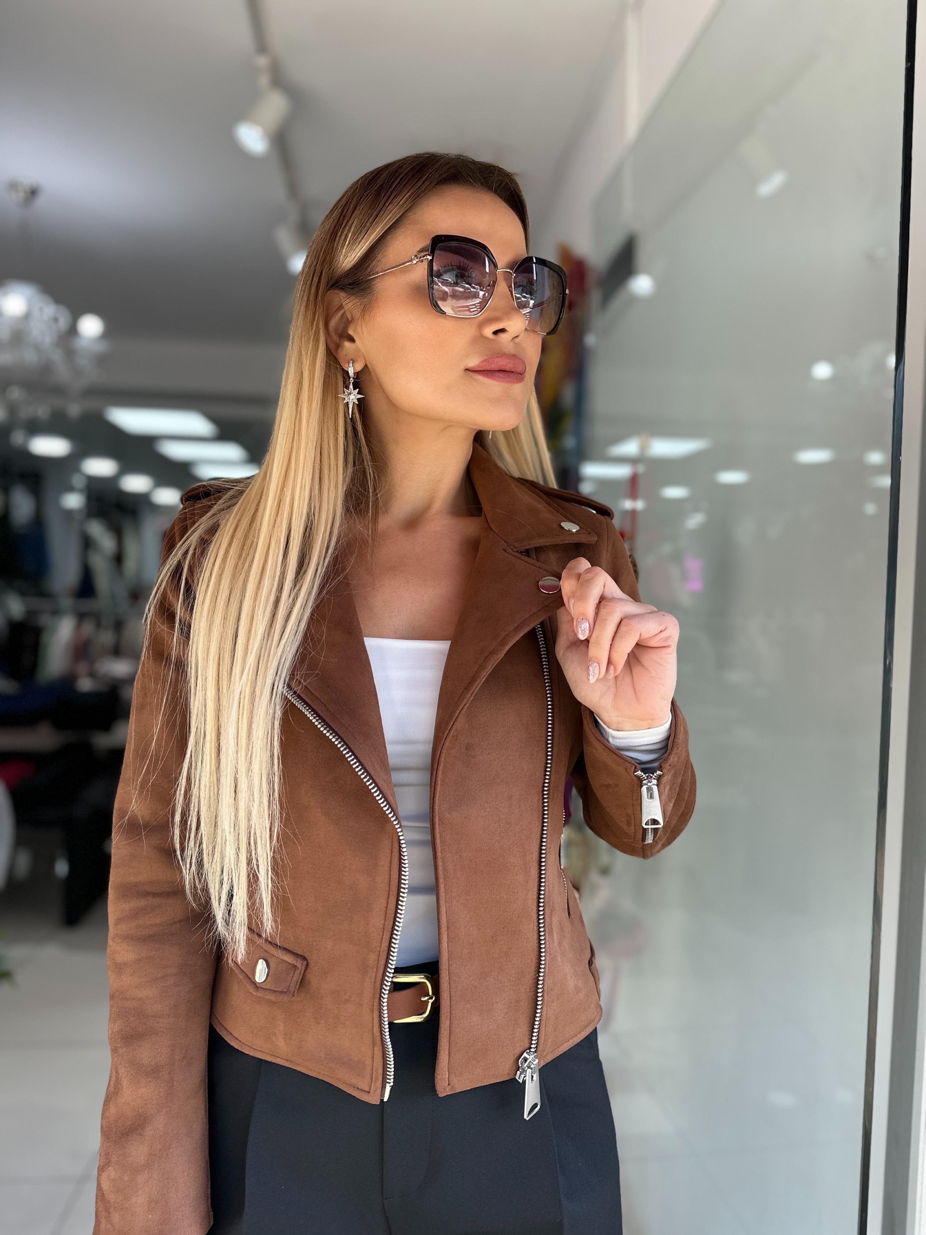 Kahve Fermuarlı Nubuk Ceket 