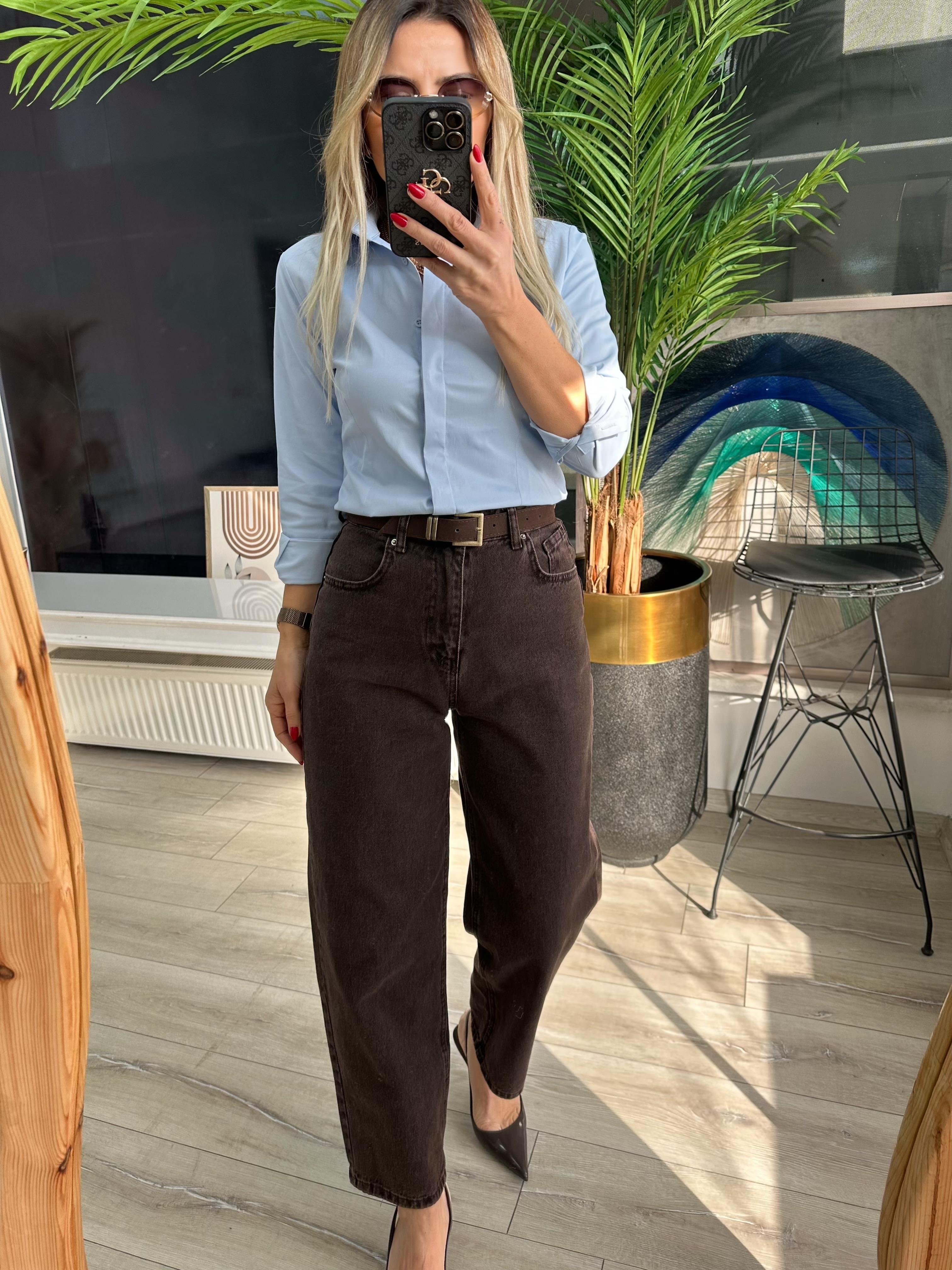 Kahve Kemerli Mom Jean