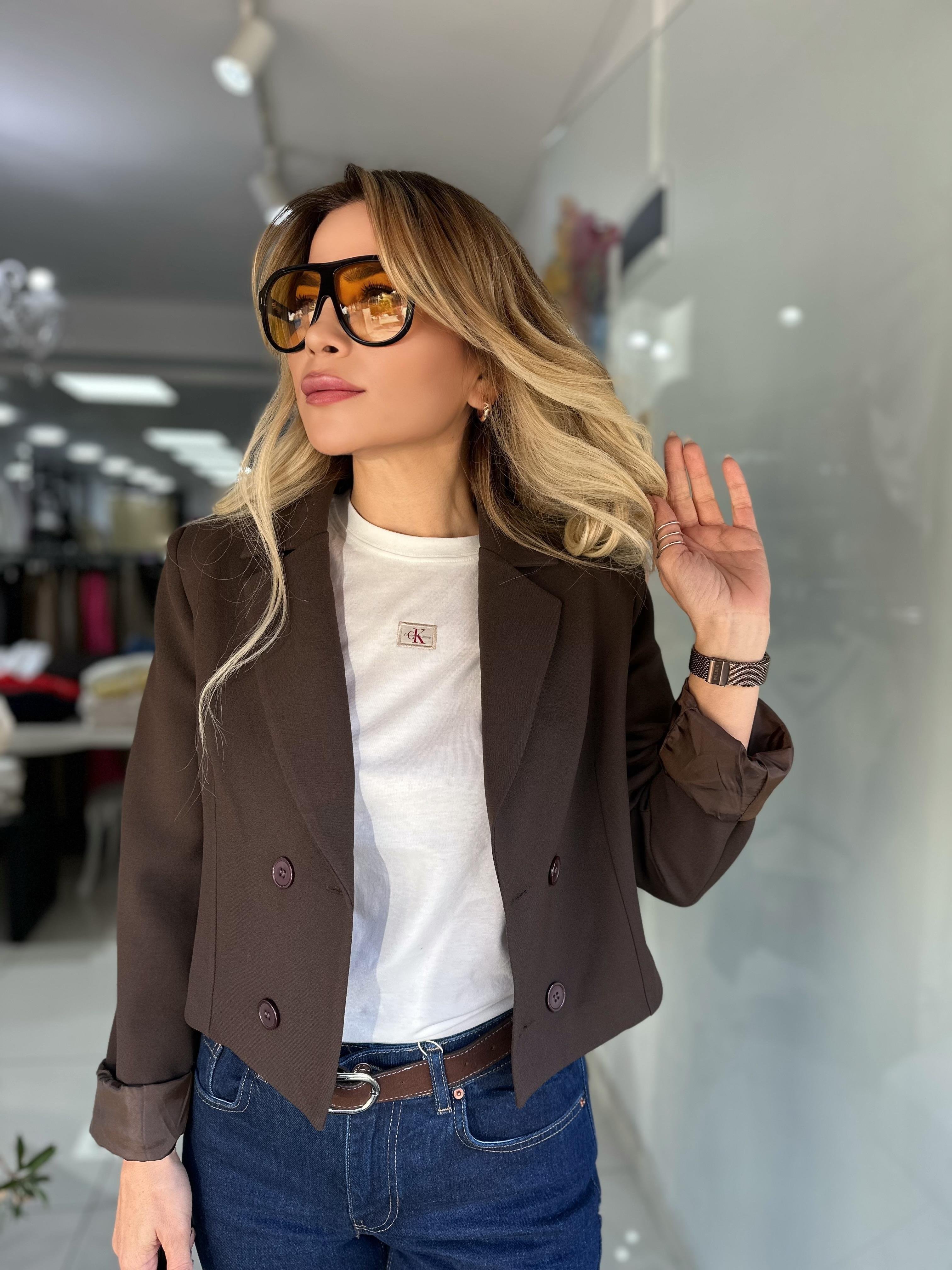 Kahve Kısa Blazer Ceket