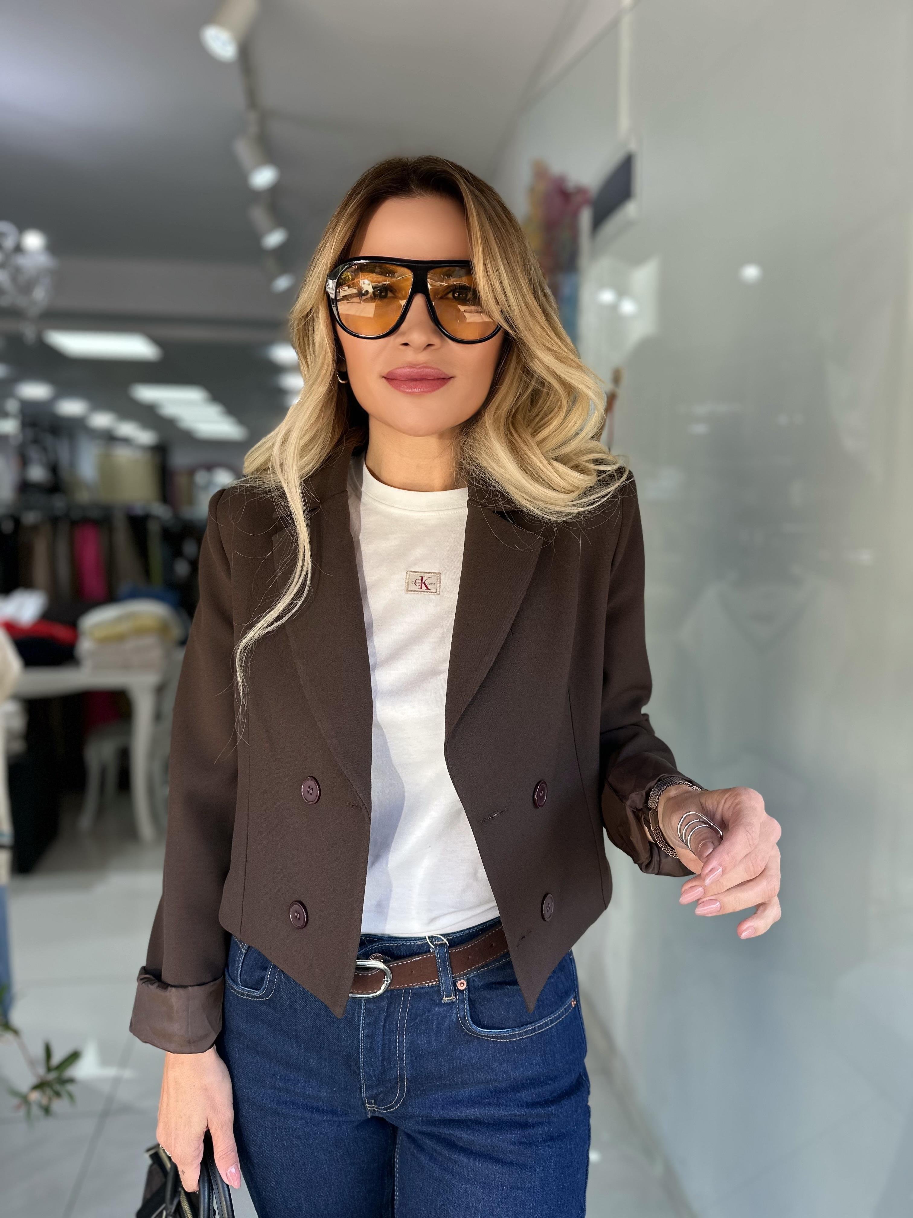 Kahve Kısa Blazer Ceket