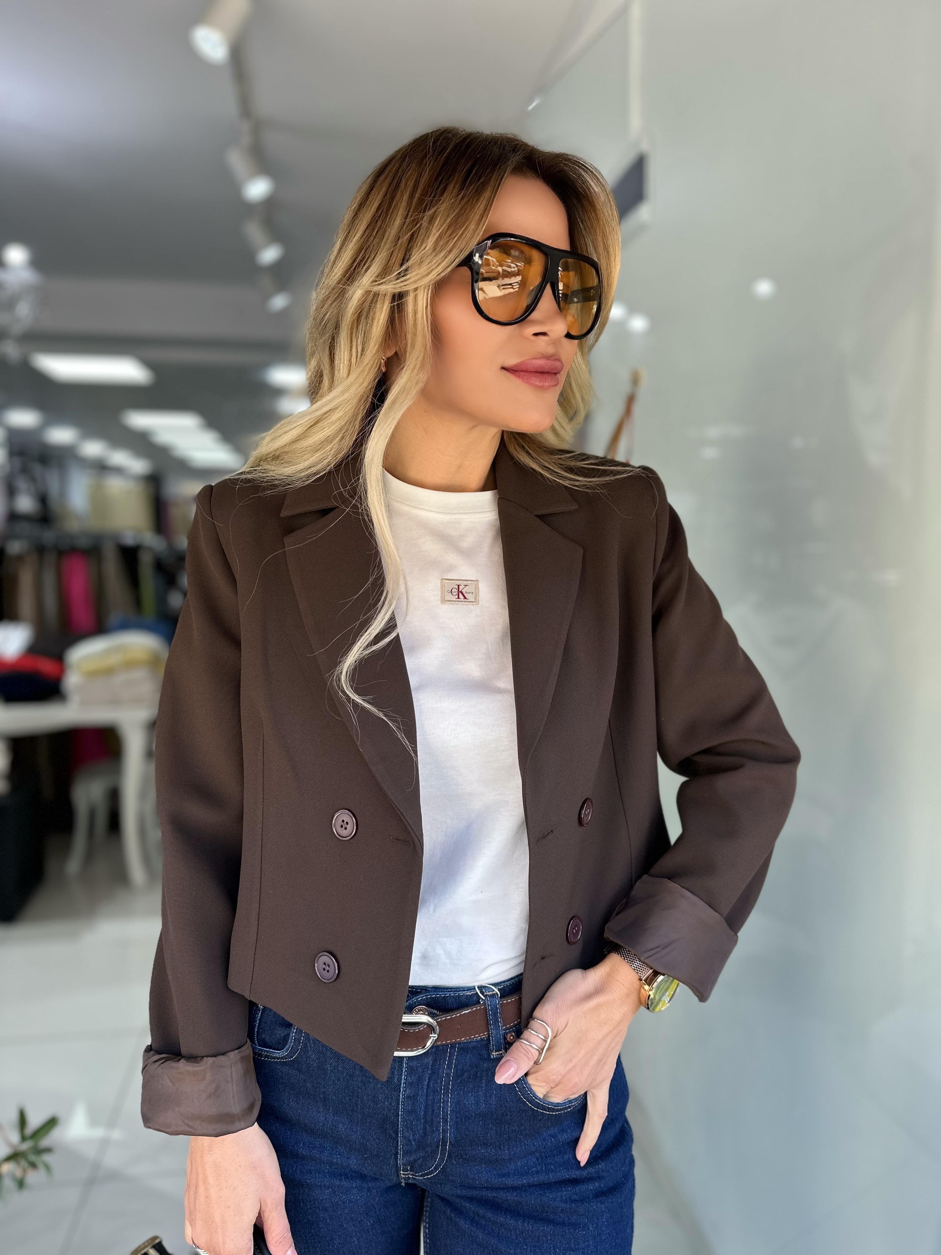 Kahve Kısa Blazer Ceket
