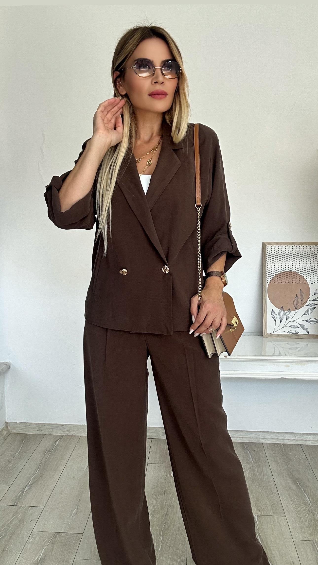 Kahve Oversize Dokuma Ceket 