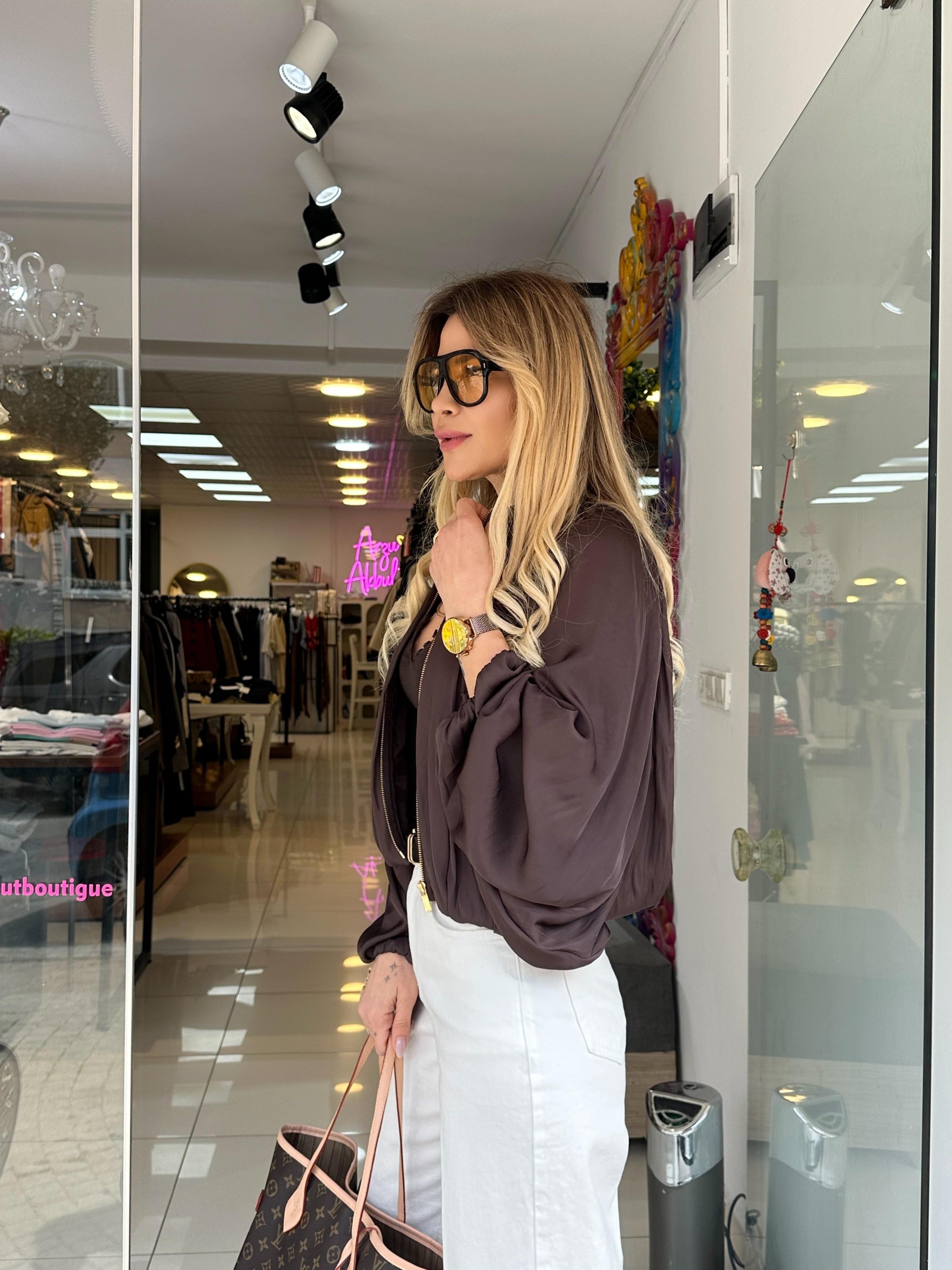 Kahve Saten Bomber Ceket