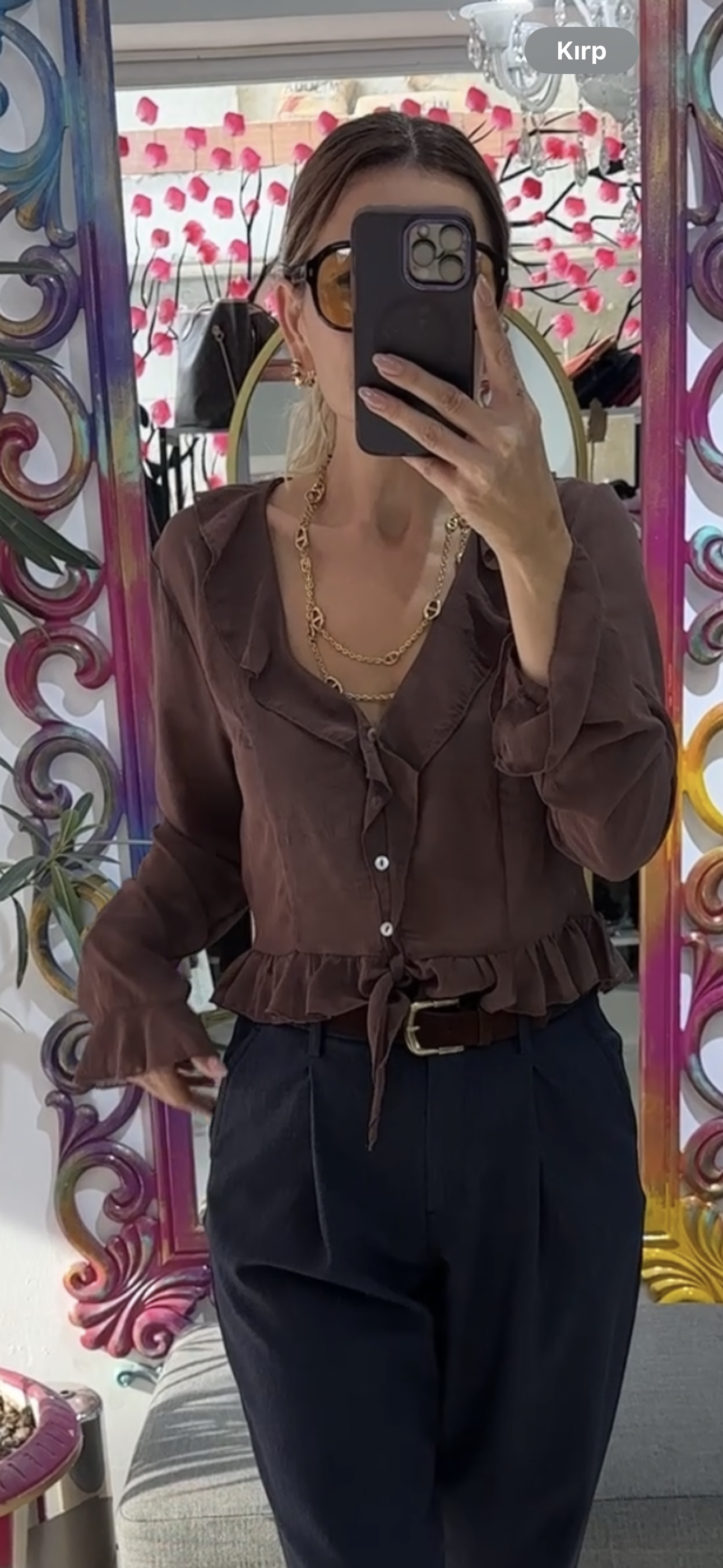Kahve Şifon Gömlek