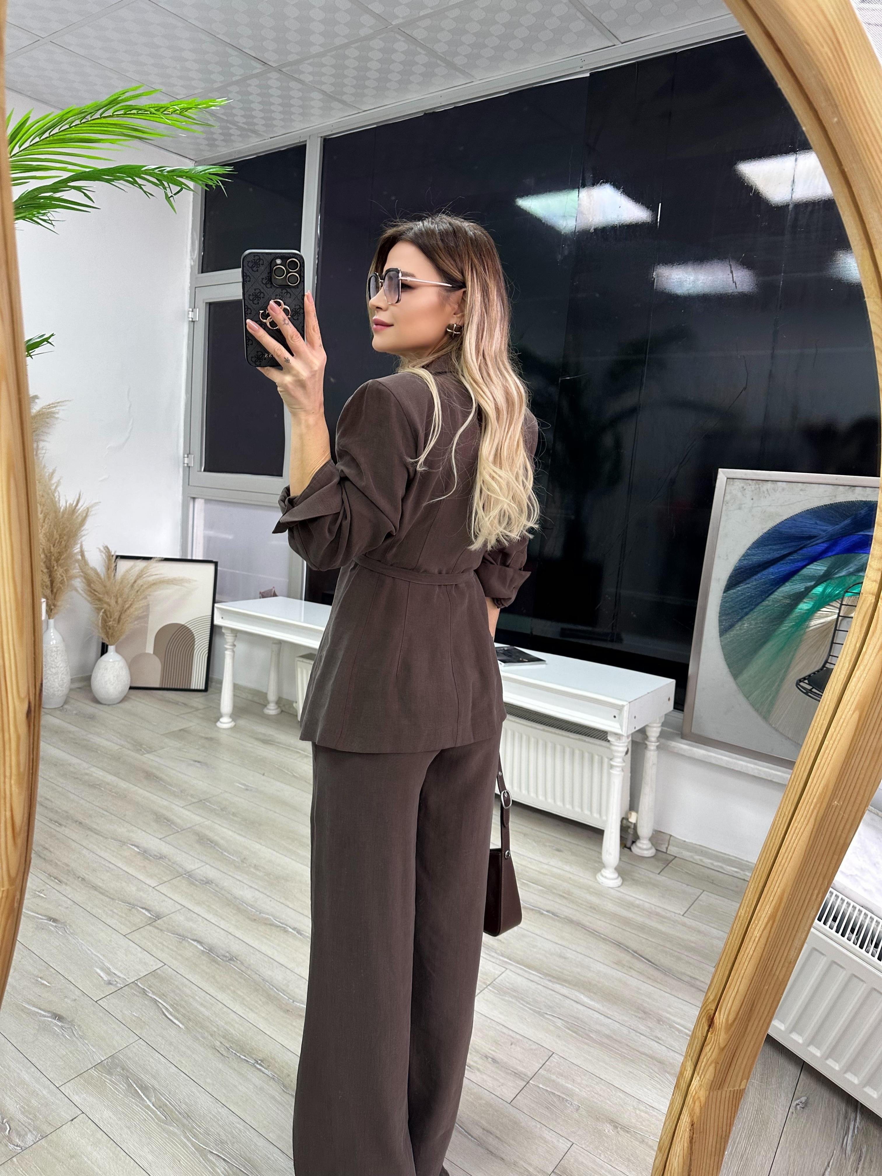 Kahve Tensel Kumaş Blazer Pantolon Takım