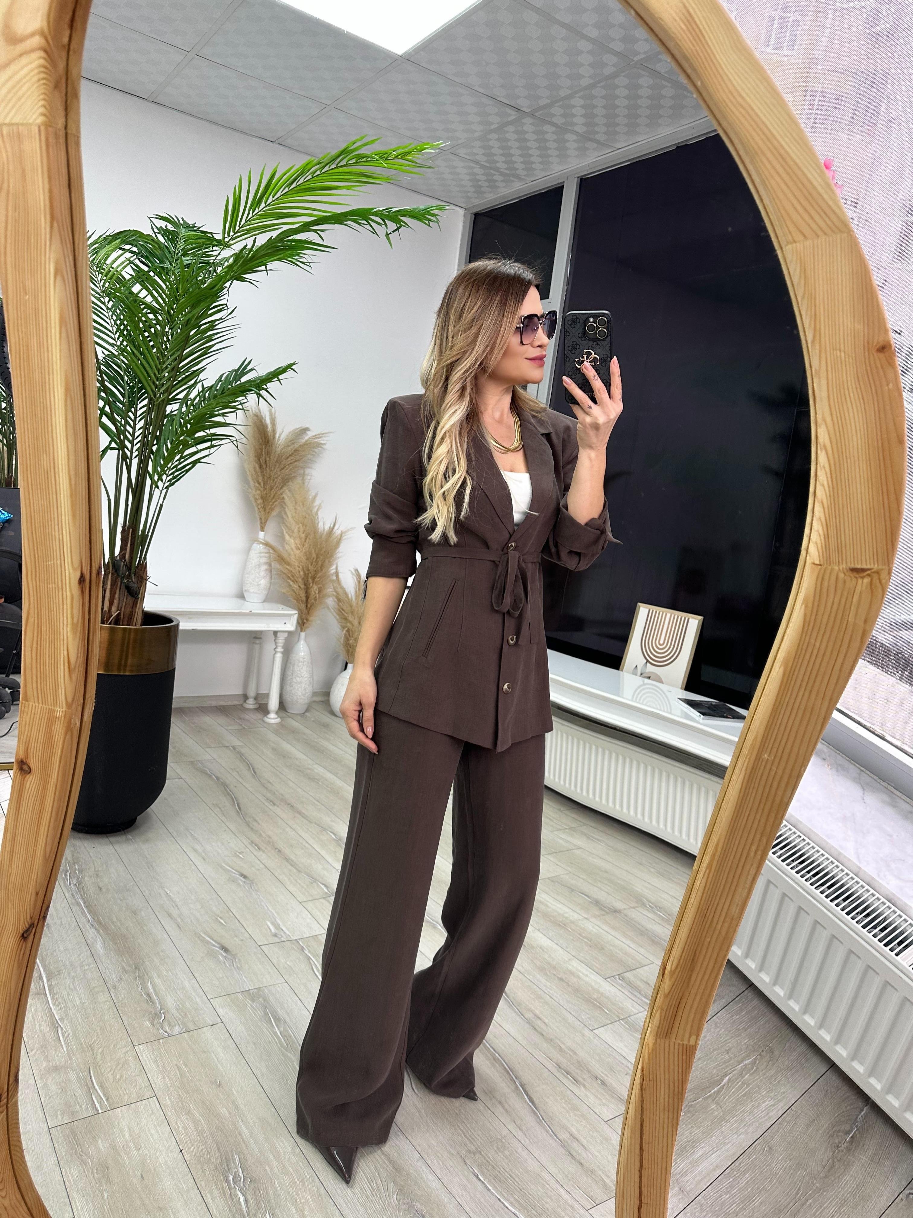 Kahve Tensel Kumaş Blazer Pantolon Takım