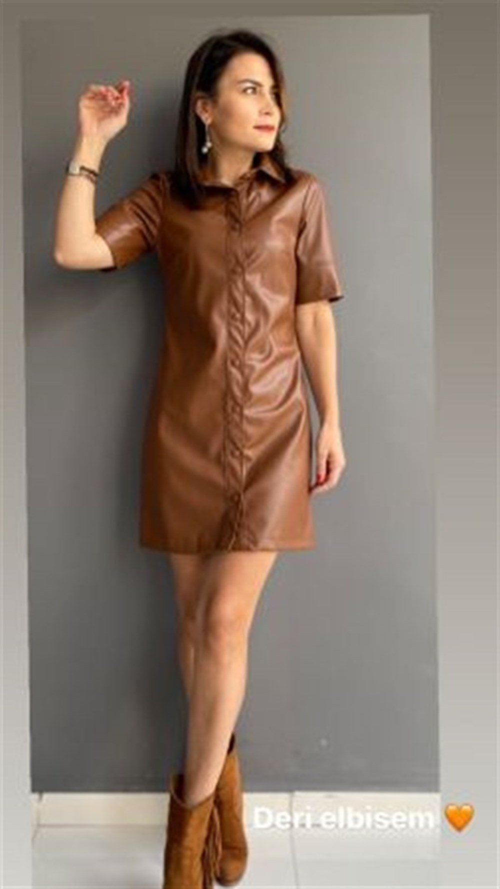 KAHVERENGİ DERİ ELBİSE