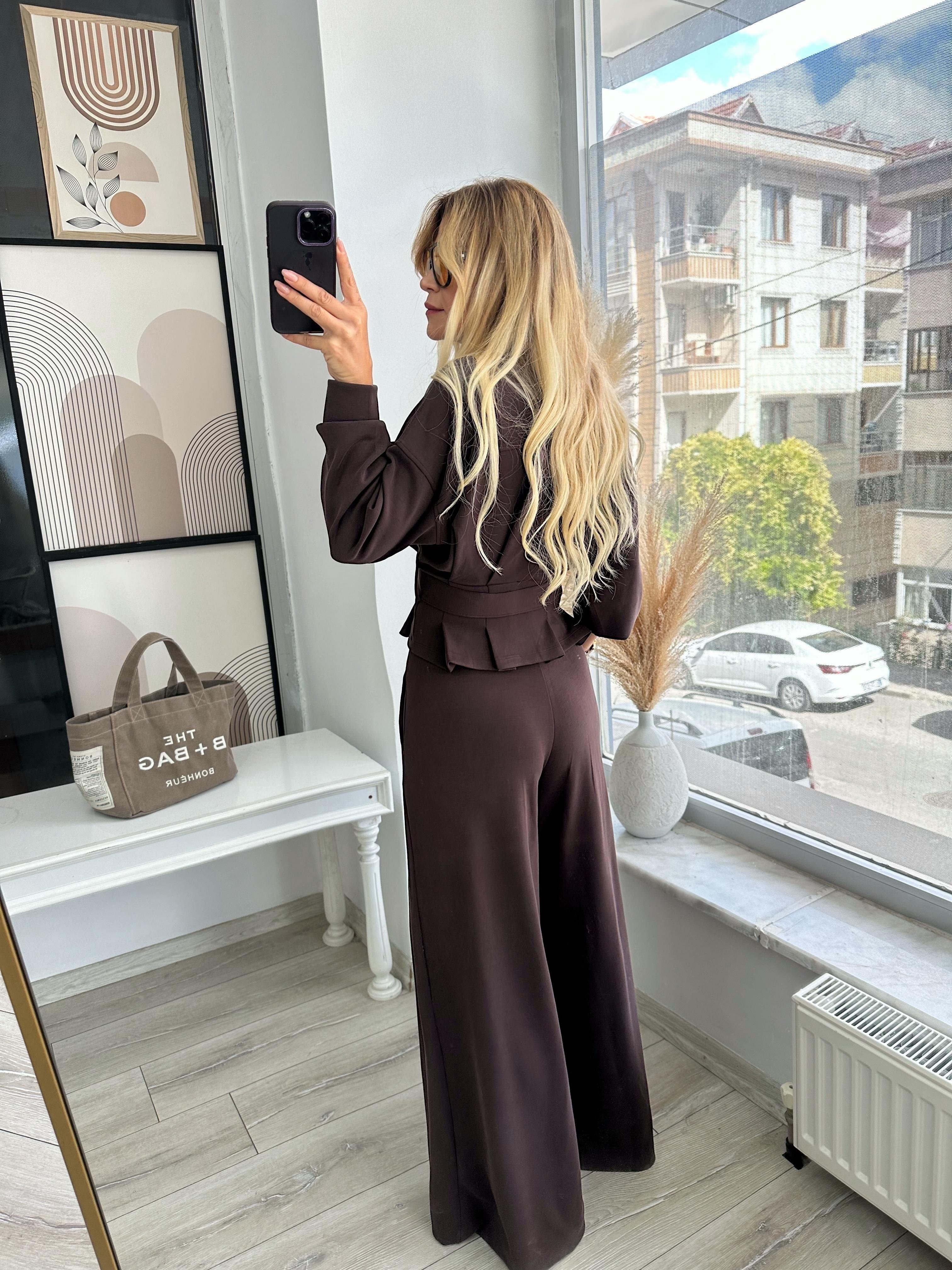 Kahverengi Modal Kumaş Ceket Pantolon Takım