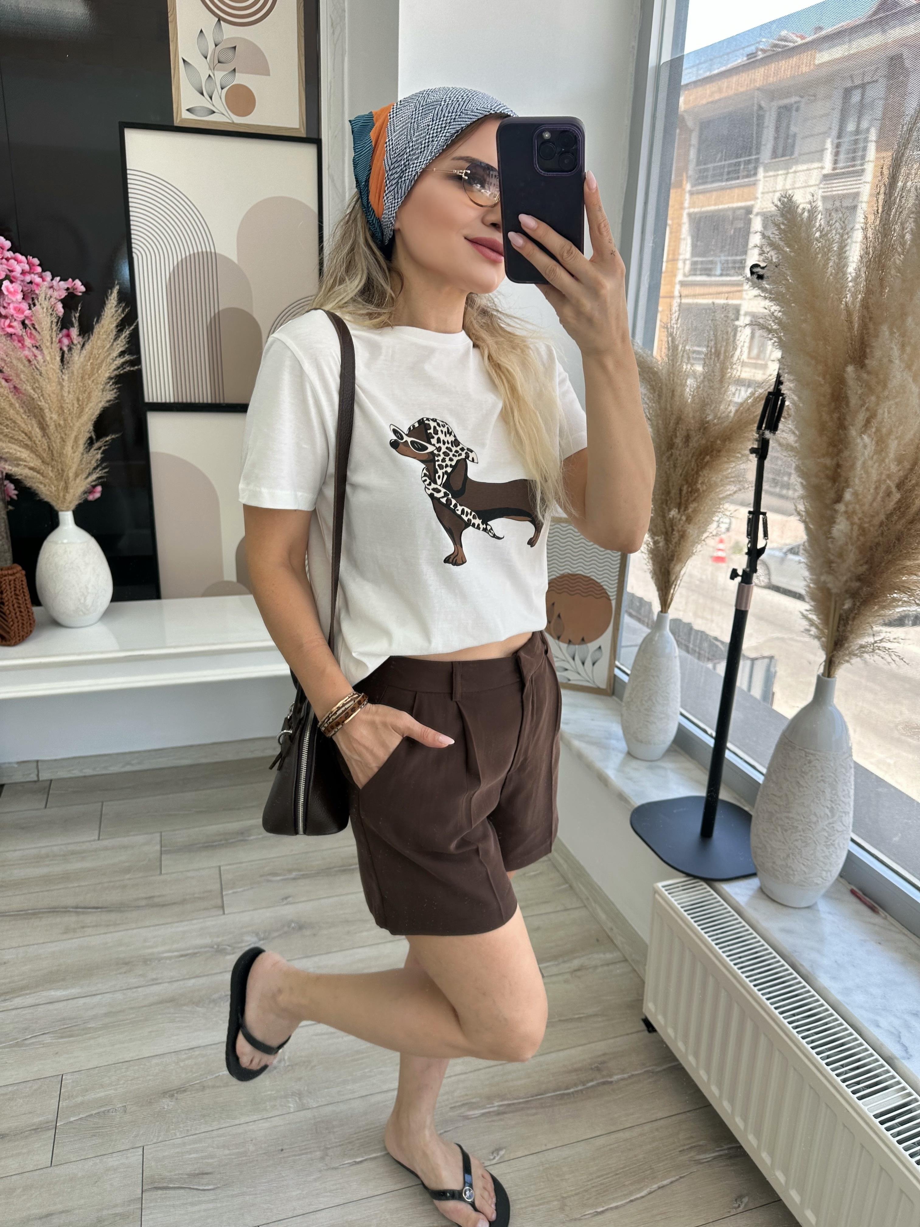 Kahverengi Tensel Kumaş Şort