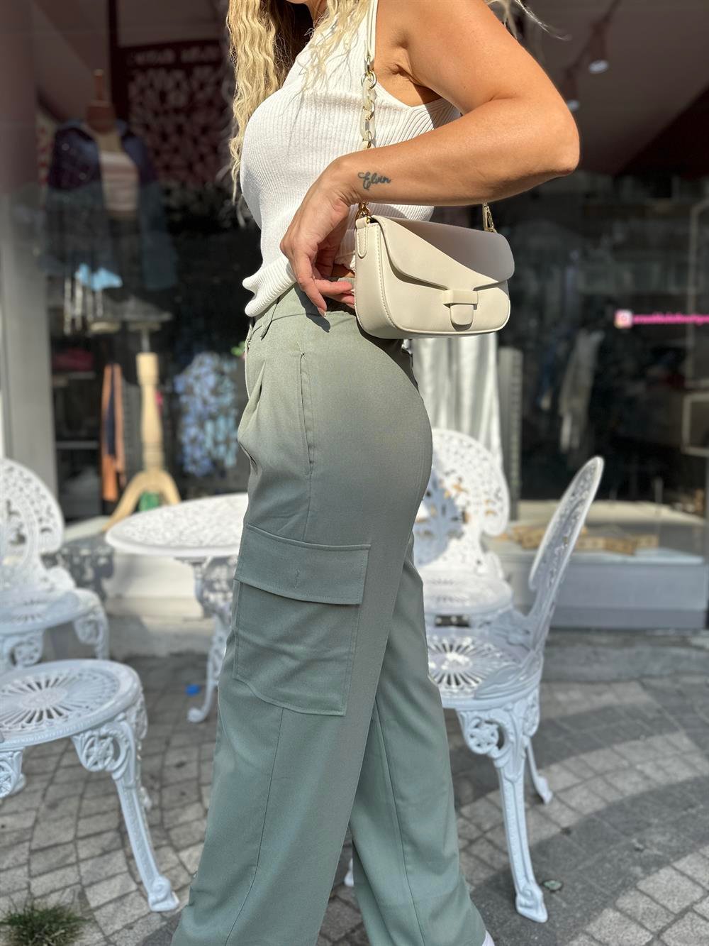 Kargo Dokuma Kumaş Yeşil Pantolon
