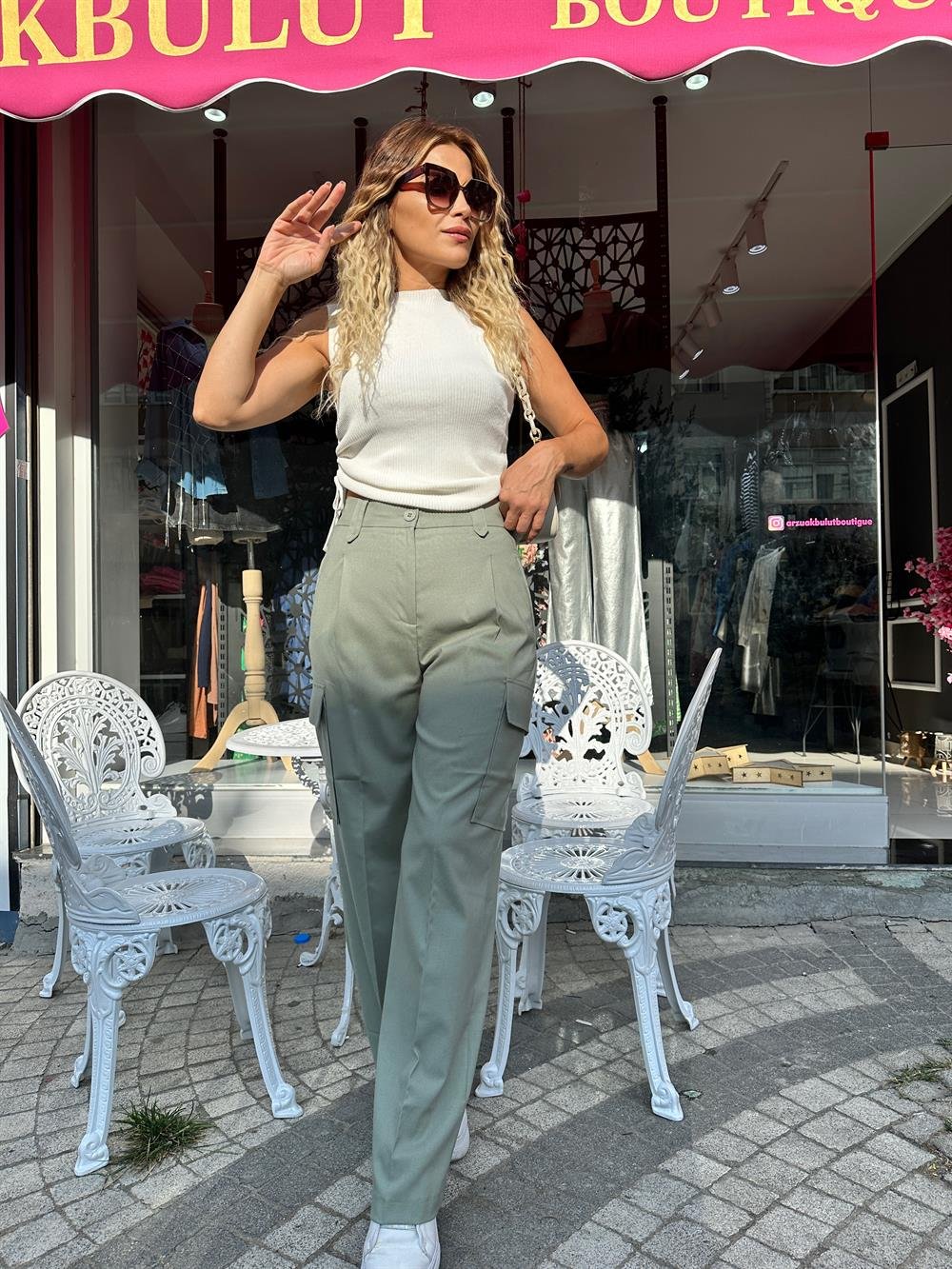 Kargo Dokuma Kumaş Yeşil Pantolon