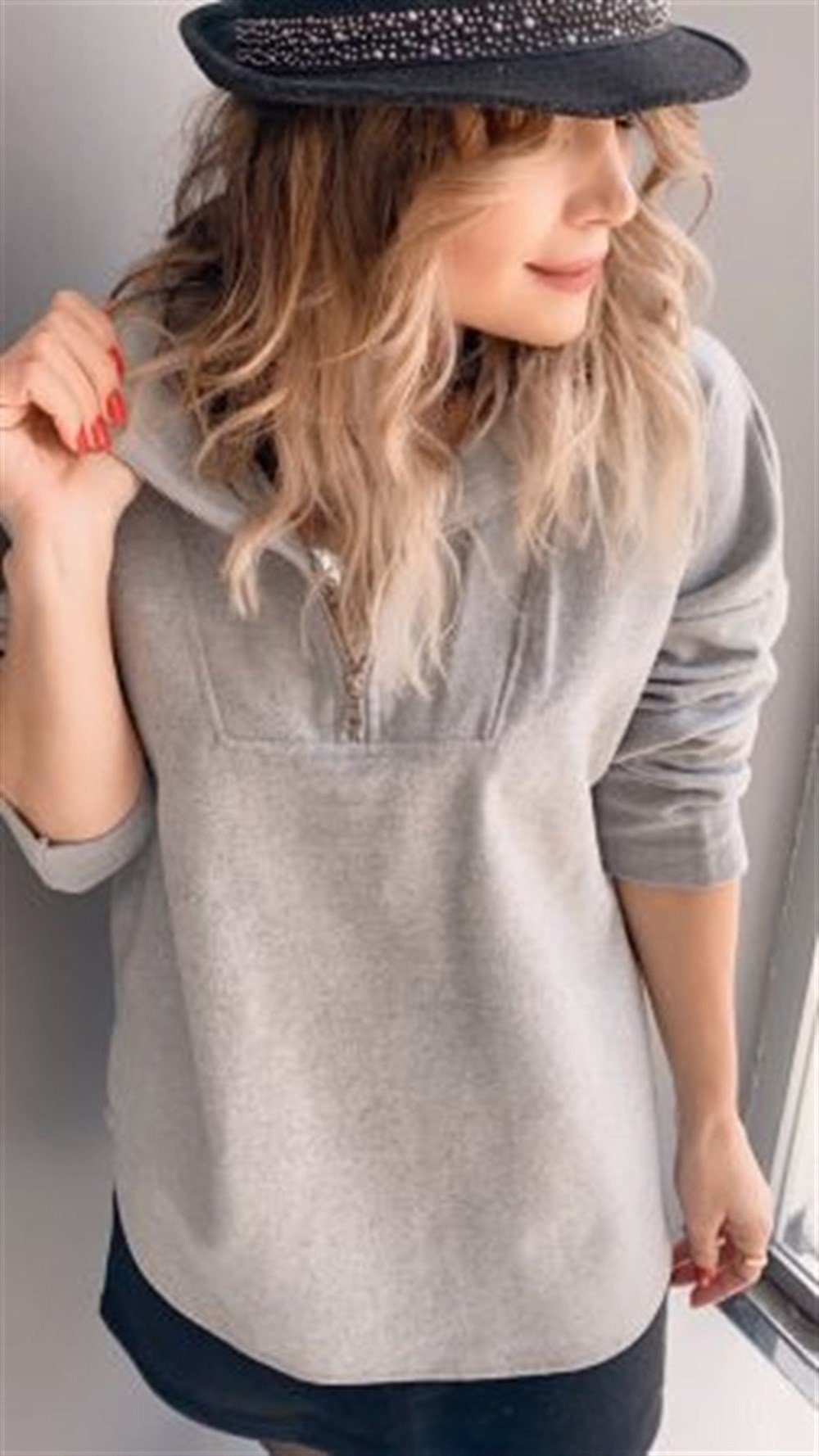 KAŞE YARIM FERMUAR GRİ SWEAT 
