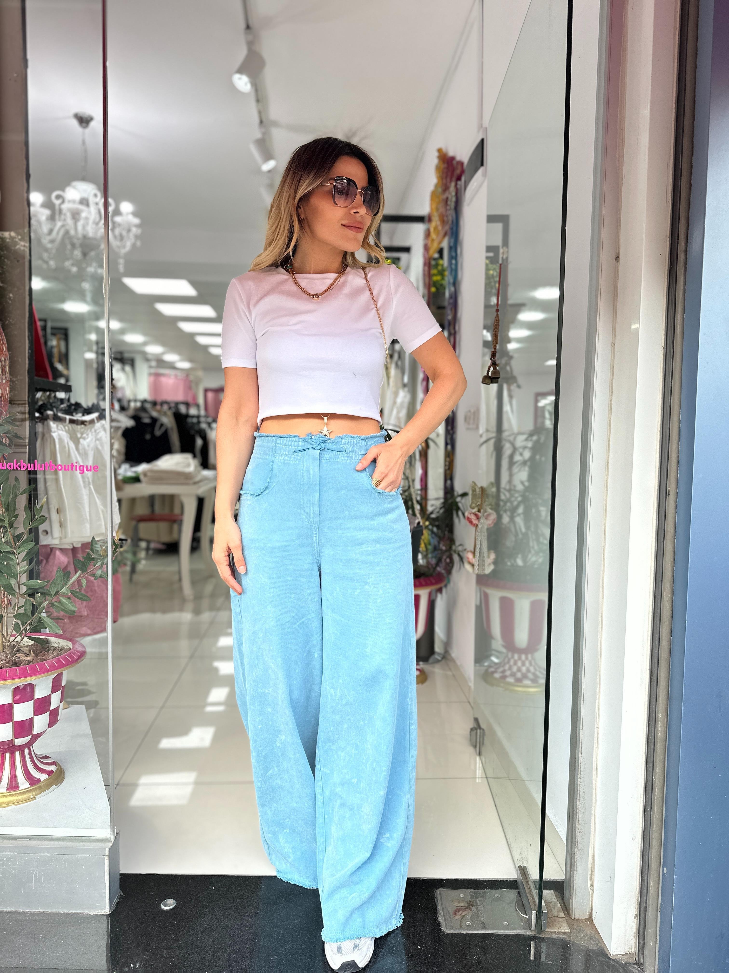 Kemer Detaylı Yıkamalı Pantolon