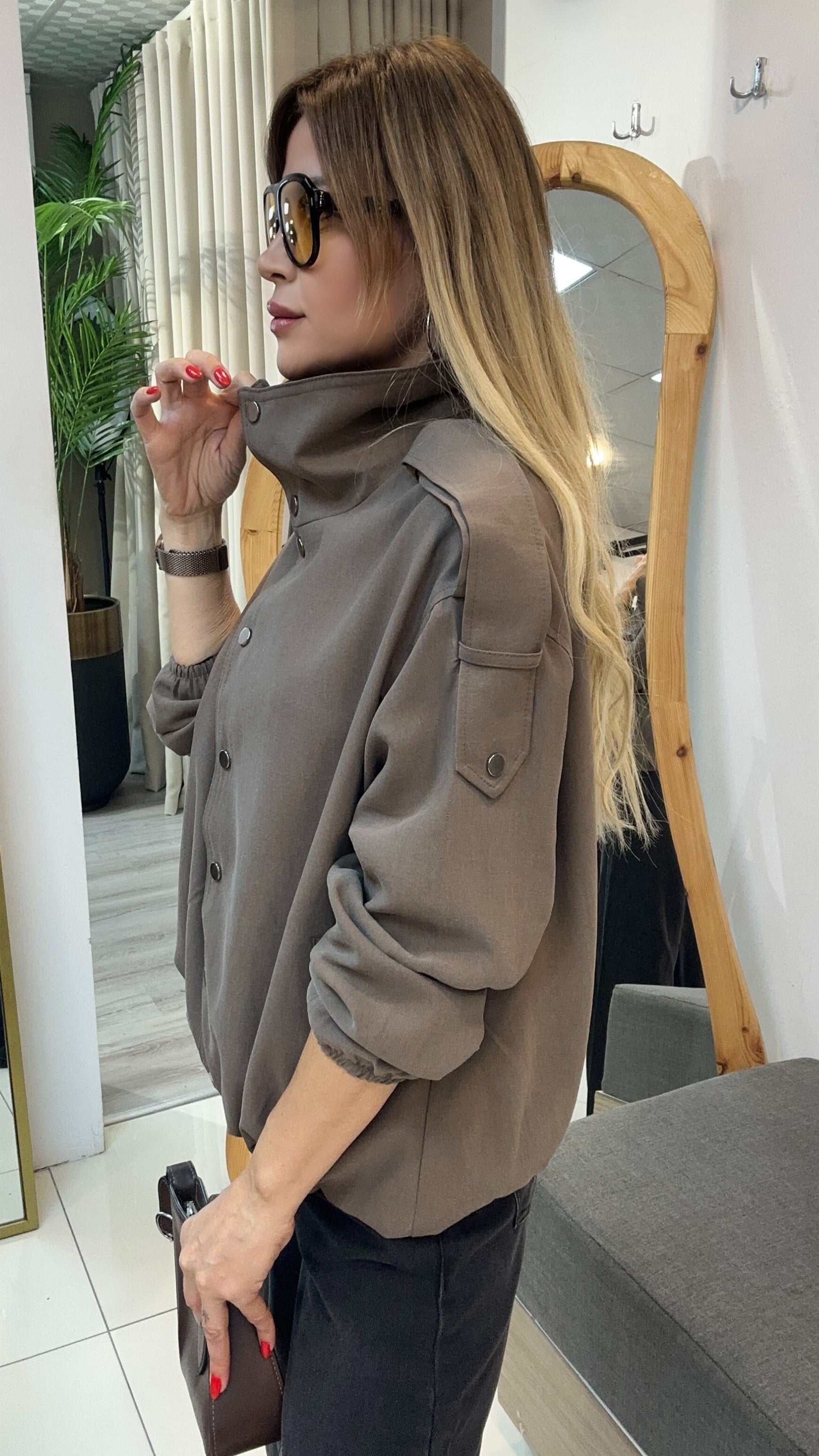 Koyu Haki Çıt-Çıt Düğmeli Trençkot