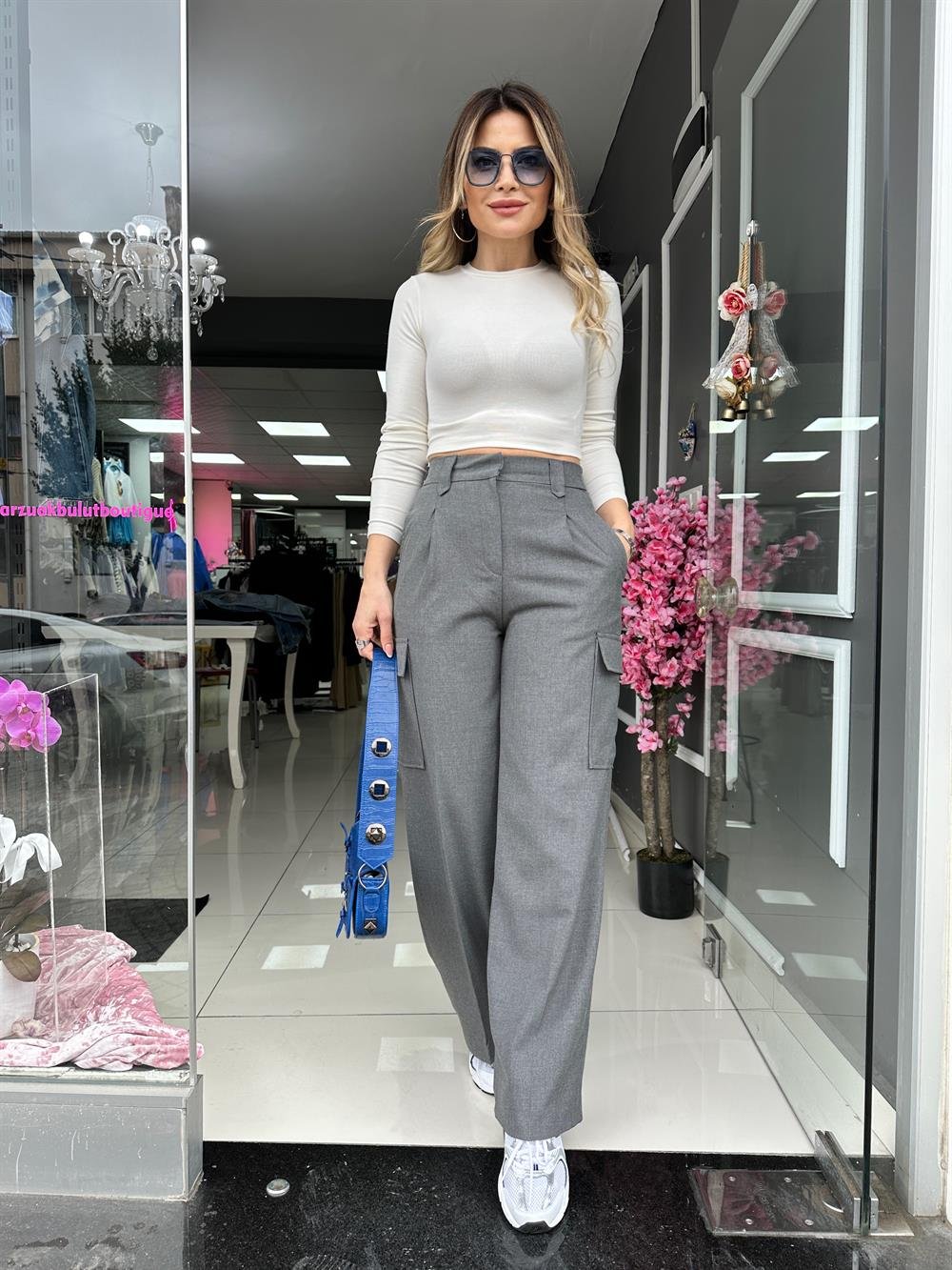 KR Ekru Modal Kumaş Crop Bluz