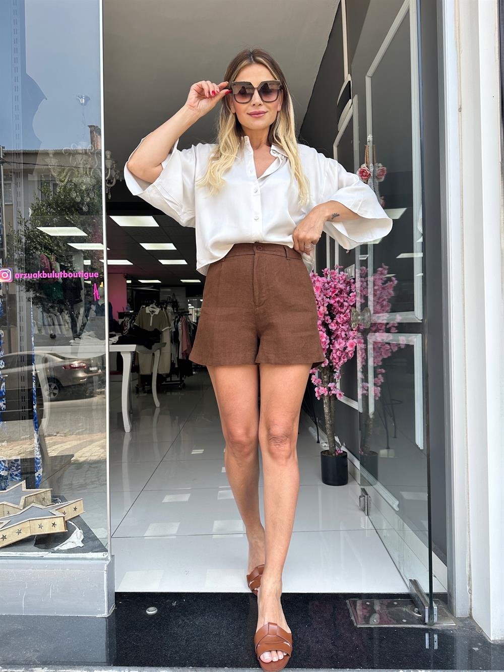 KR Kahve Keten Şort 