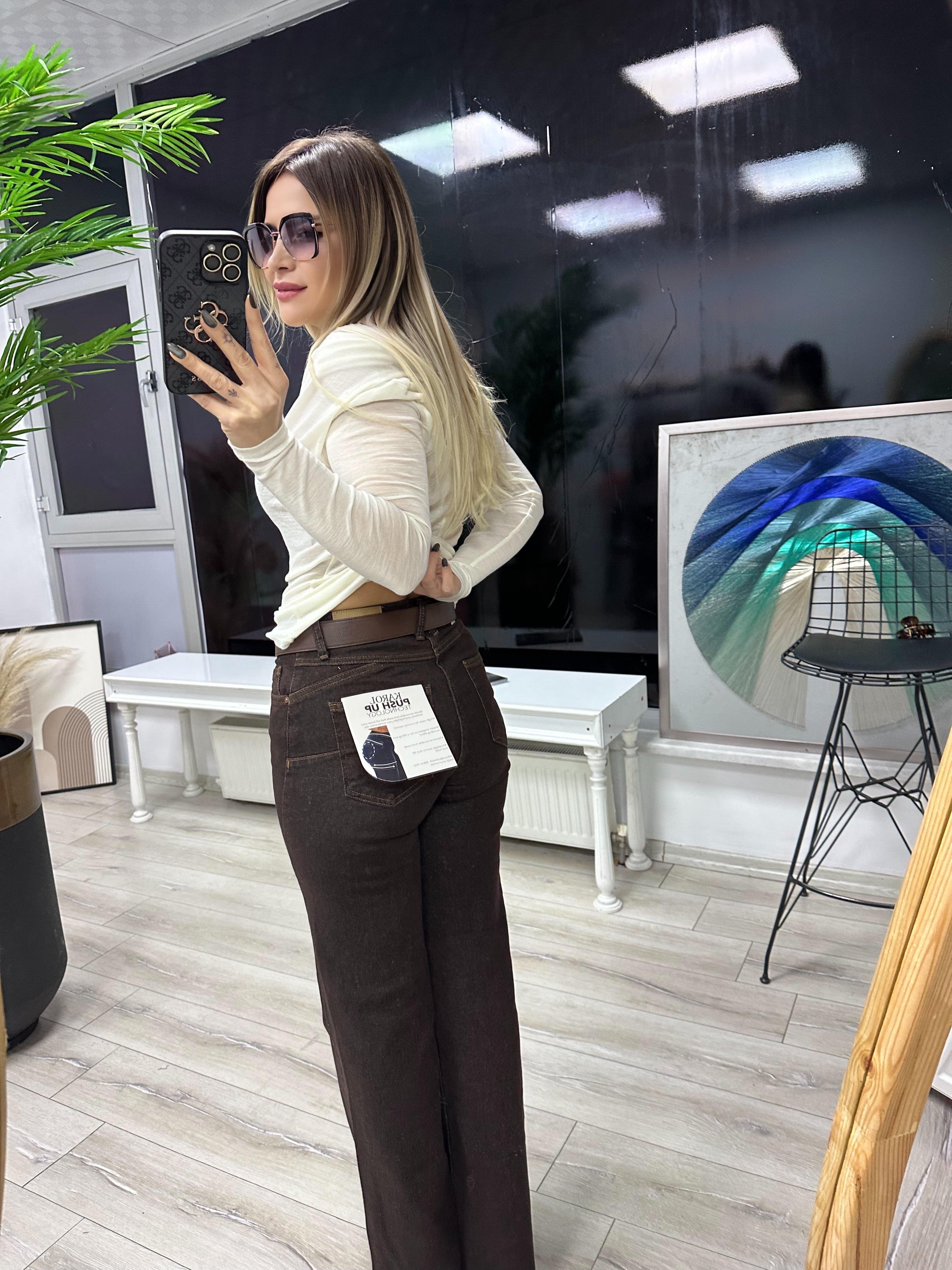 KR Kahverengi Push Up Jean