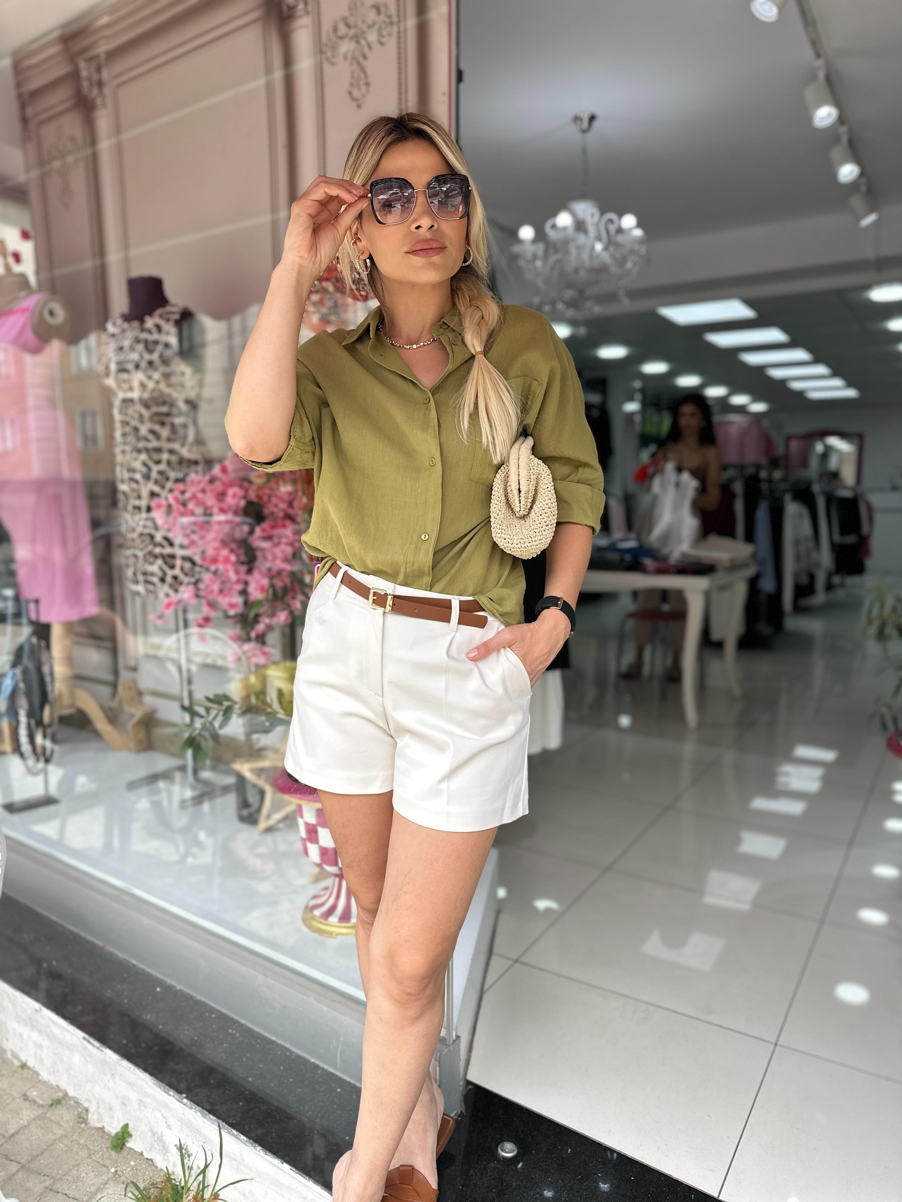 KR Kemerli Bej Şort