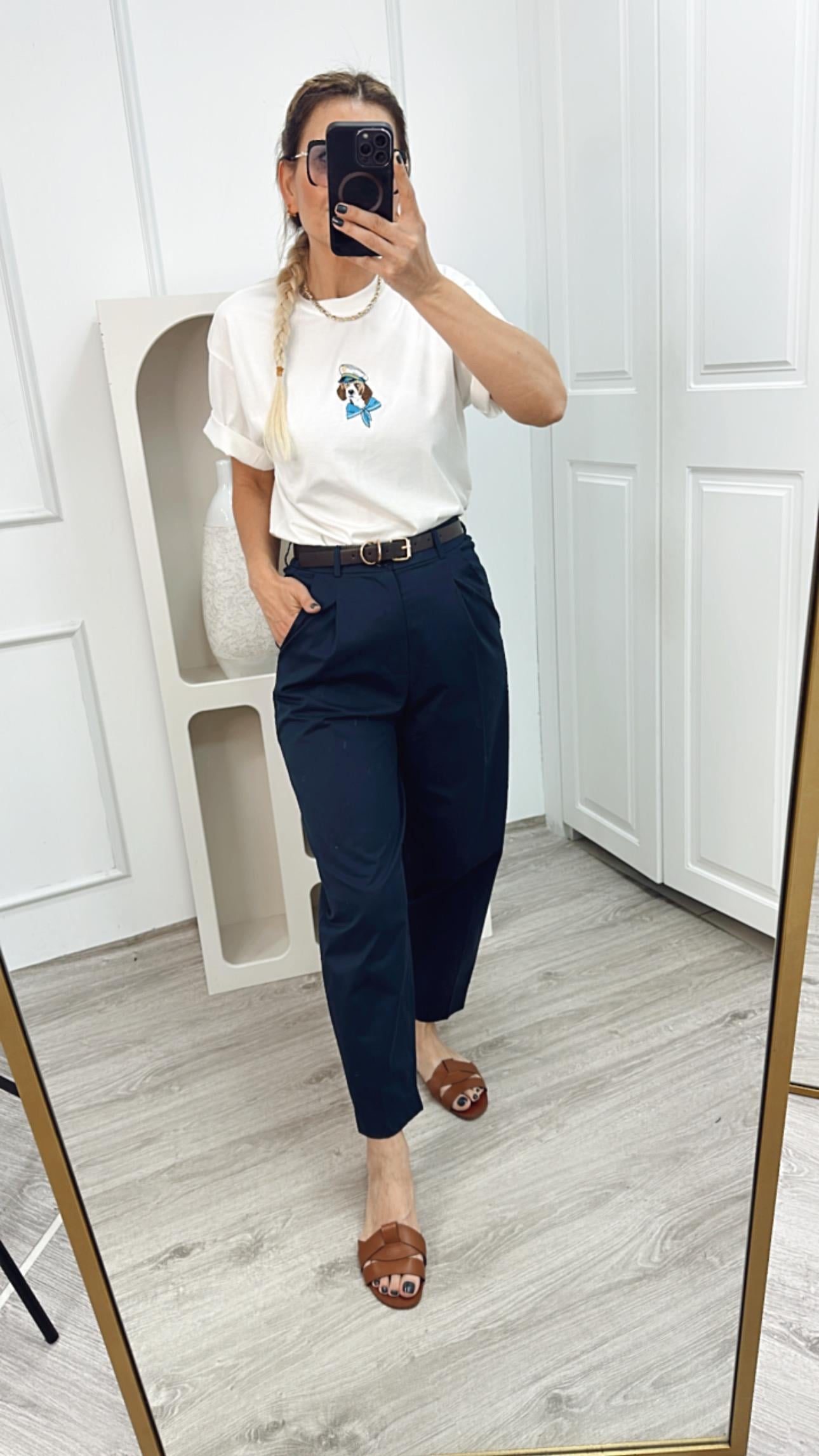 KR Lacivert Beli Lastikli Pantolon 
