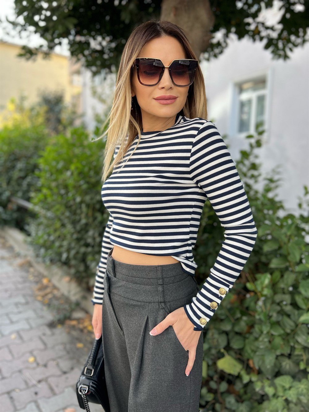 KR Lacivert Beyaz Çizgili Body