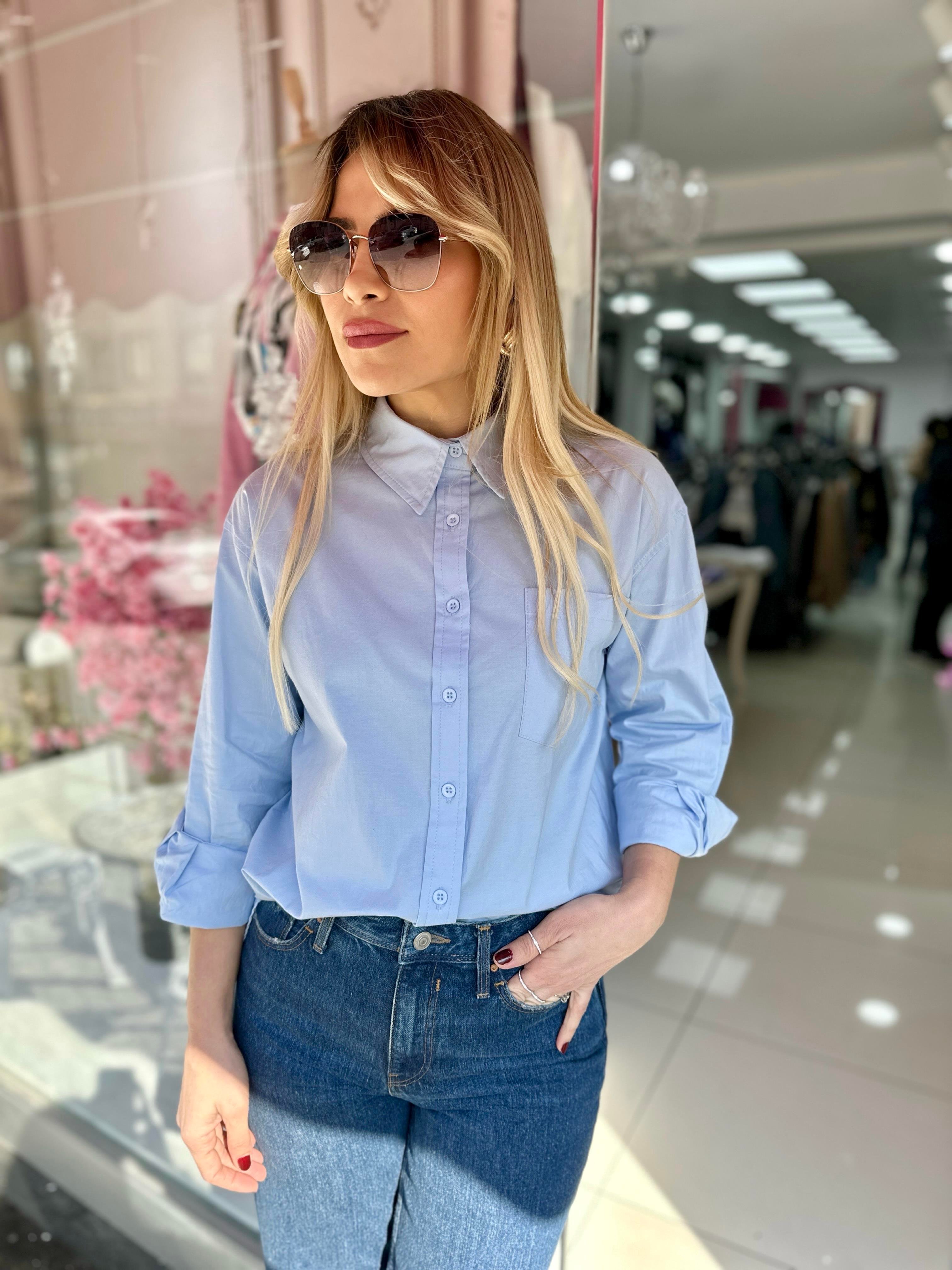 KR Mavi Oversize Gömlek 