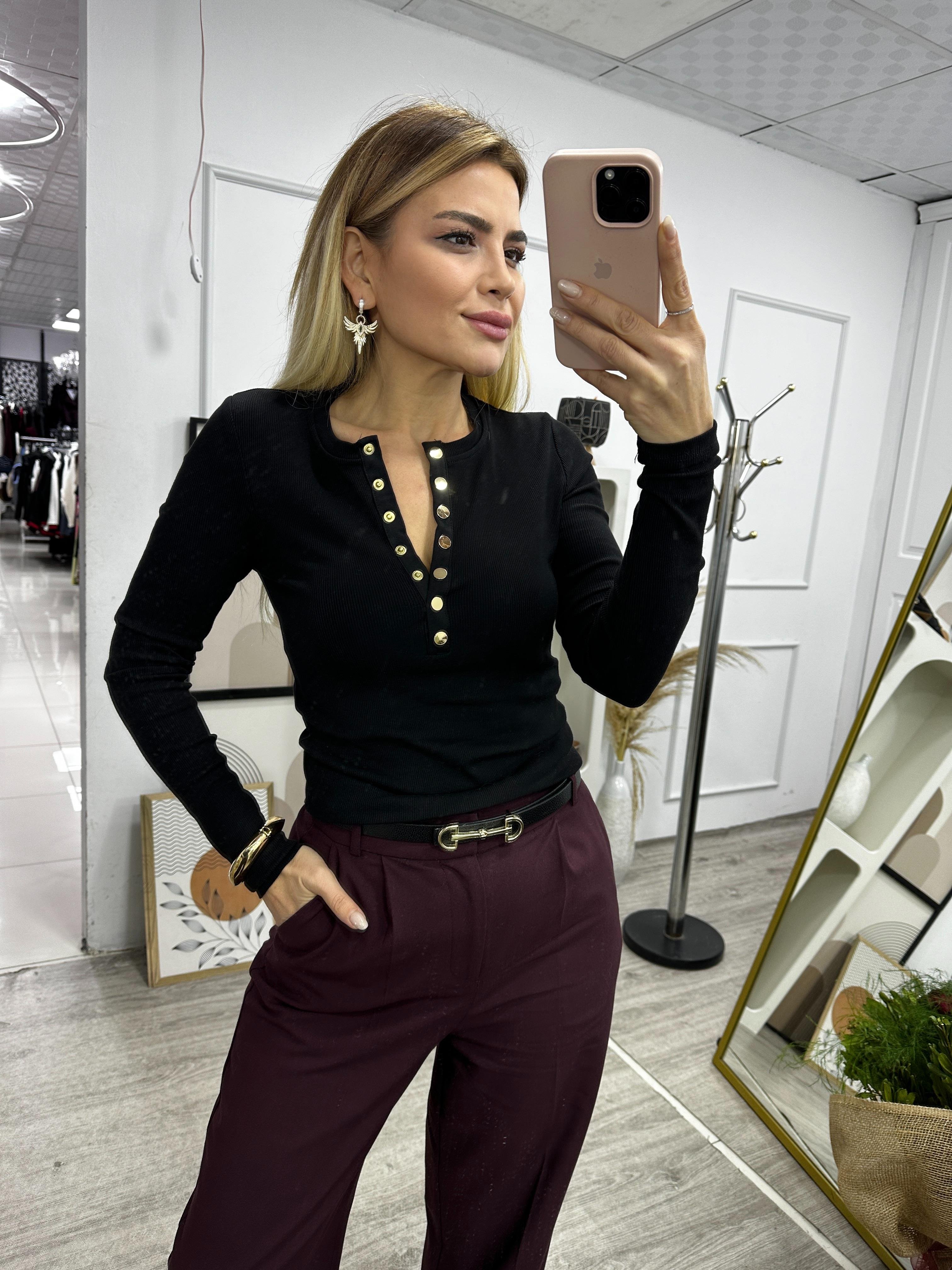 KR Siyah Çıtçıt Detaylı Fitilli Basic 
