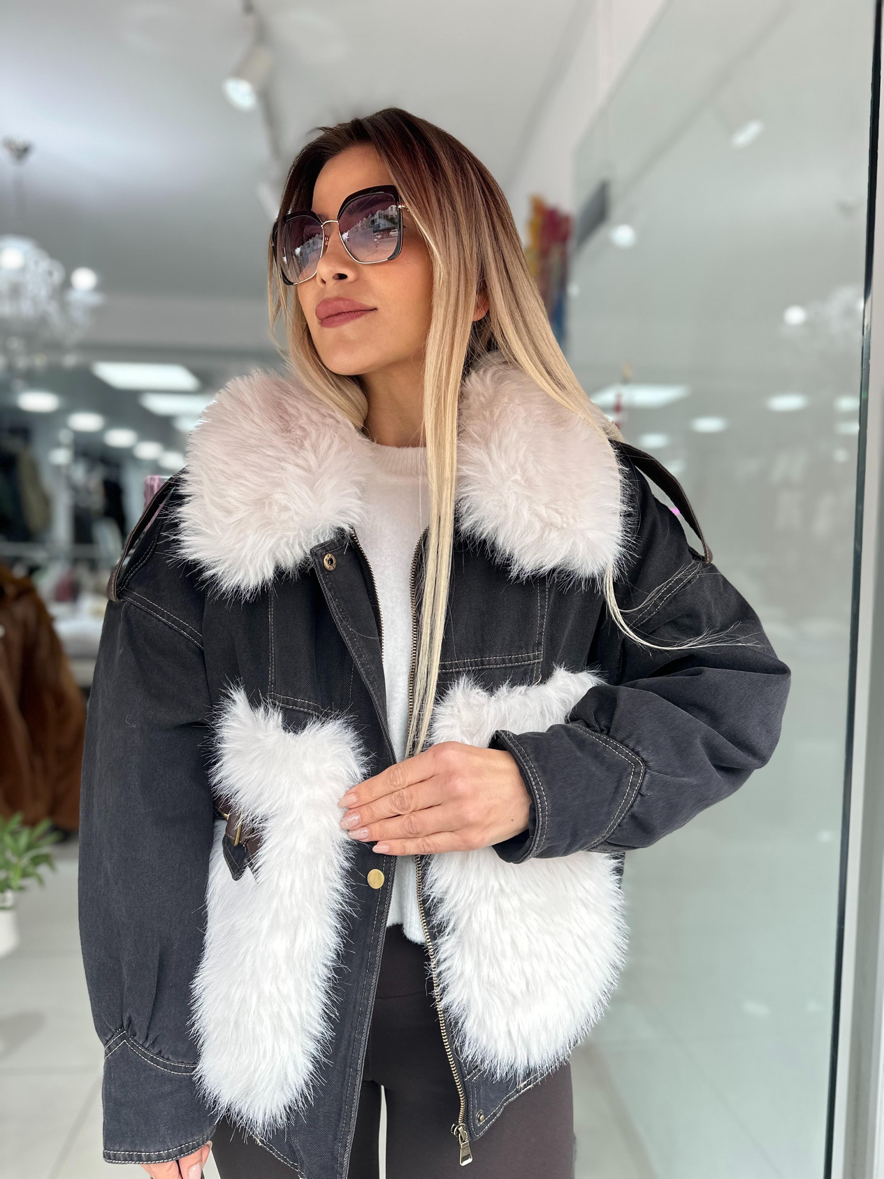 Kürk Detaylı Tasarım Antrasit Mont 