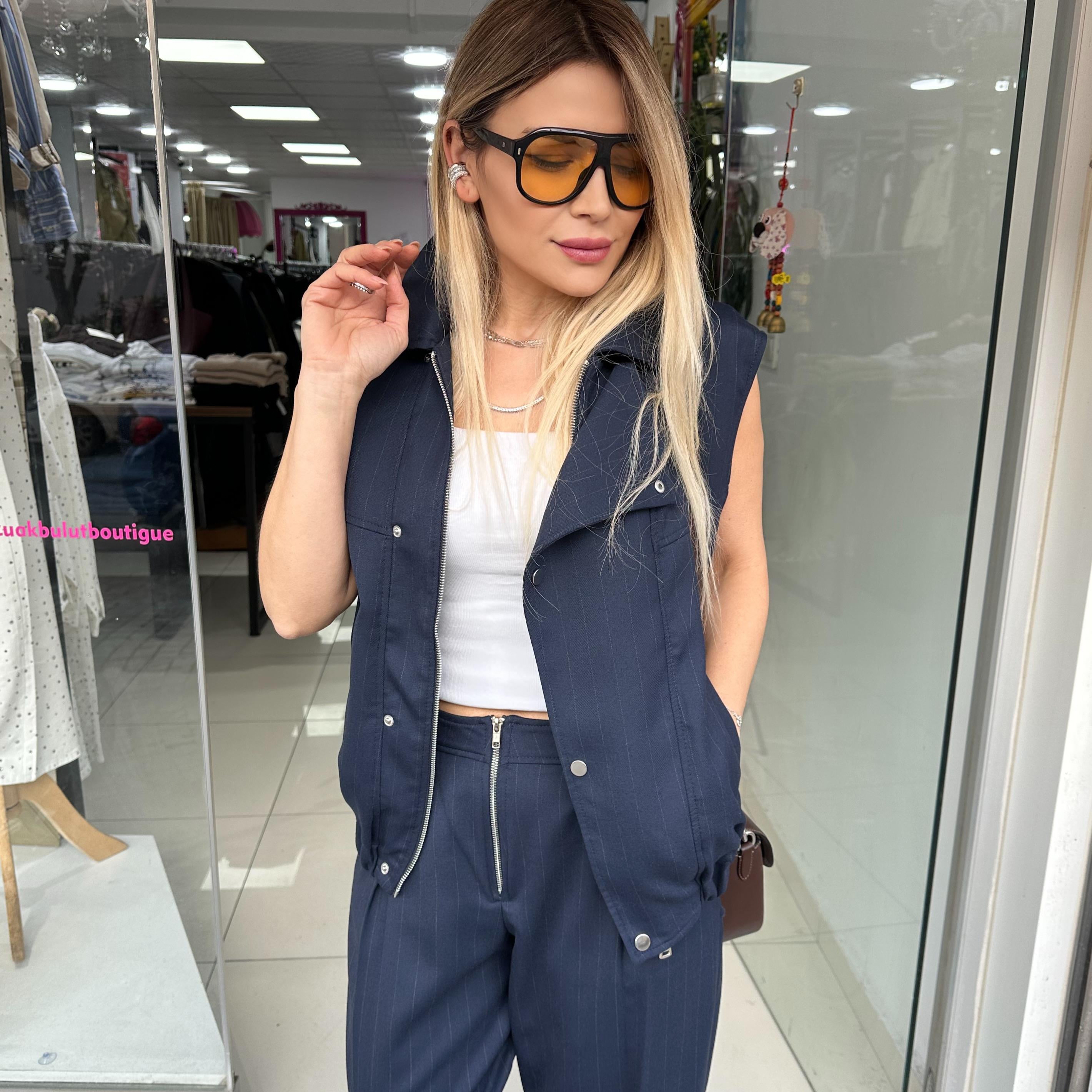Lacivert Bomber Yelek Pantolon Takım